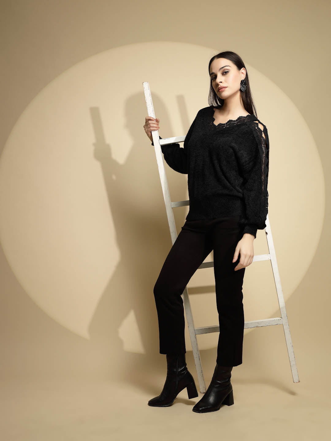 Black Embellished Relaxed Fit Pullover - Global Republic