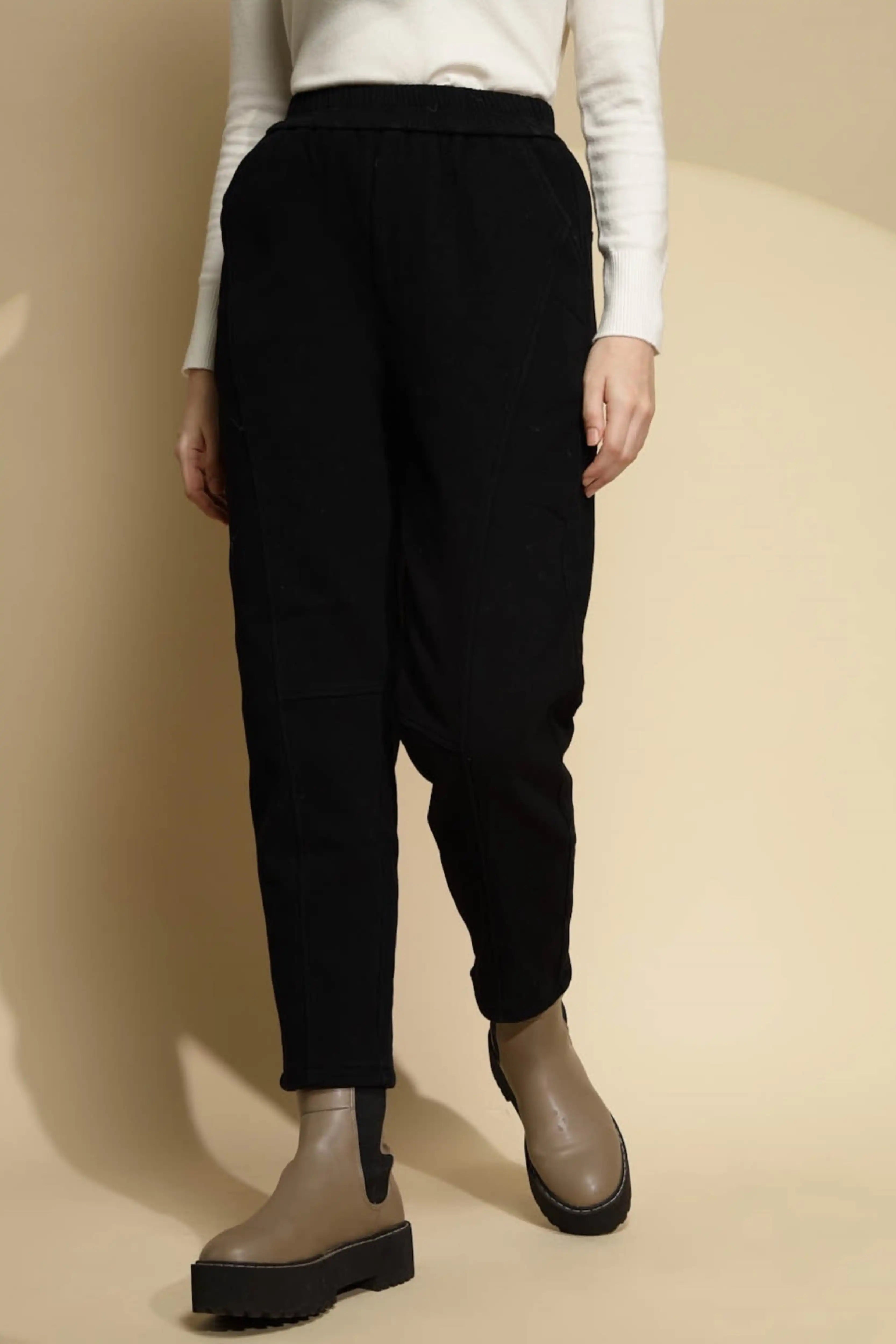 Black Cotton Ankle Length Trouser