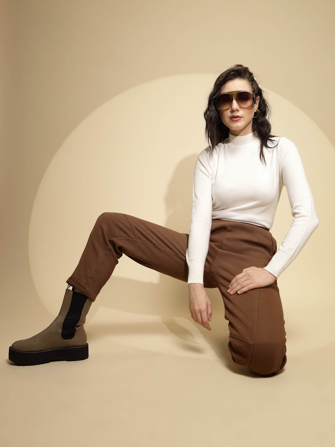 Brown Cotton Ankle Length Trouser - Global Republic