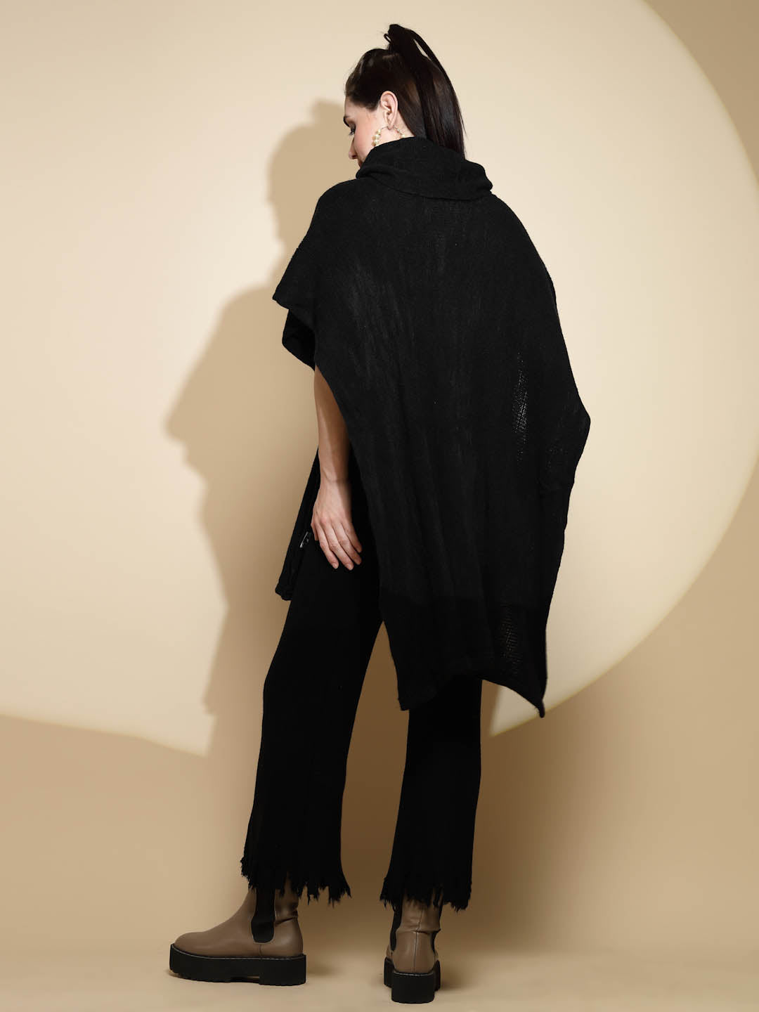 Black Solid Acrylic Poncho - Global Republic