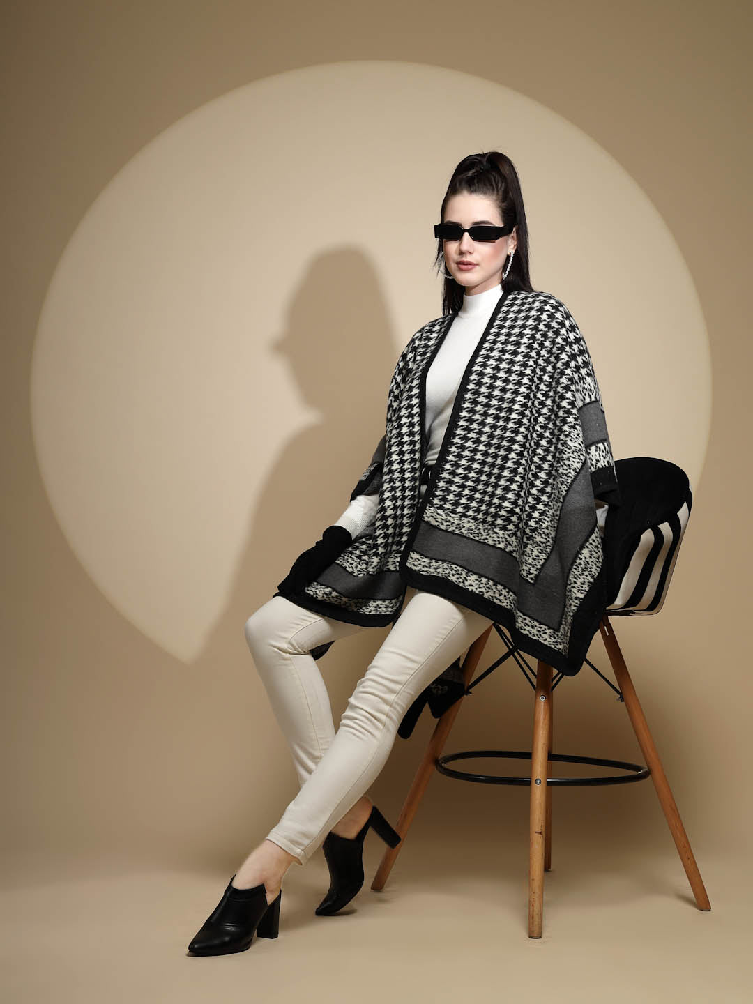 Black Check Print Acrylic Cape - Global Republic