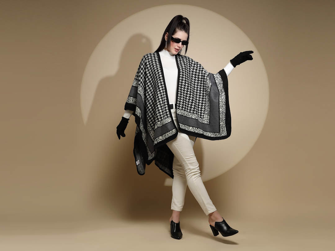 Black Check Print Acrylic Cape - Global Republic