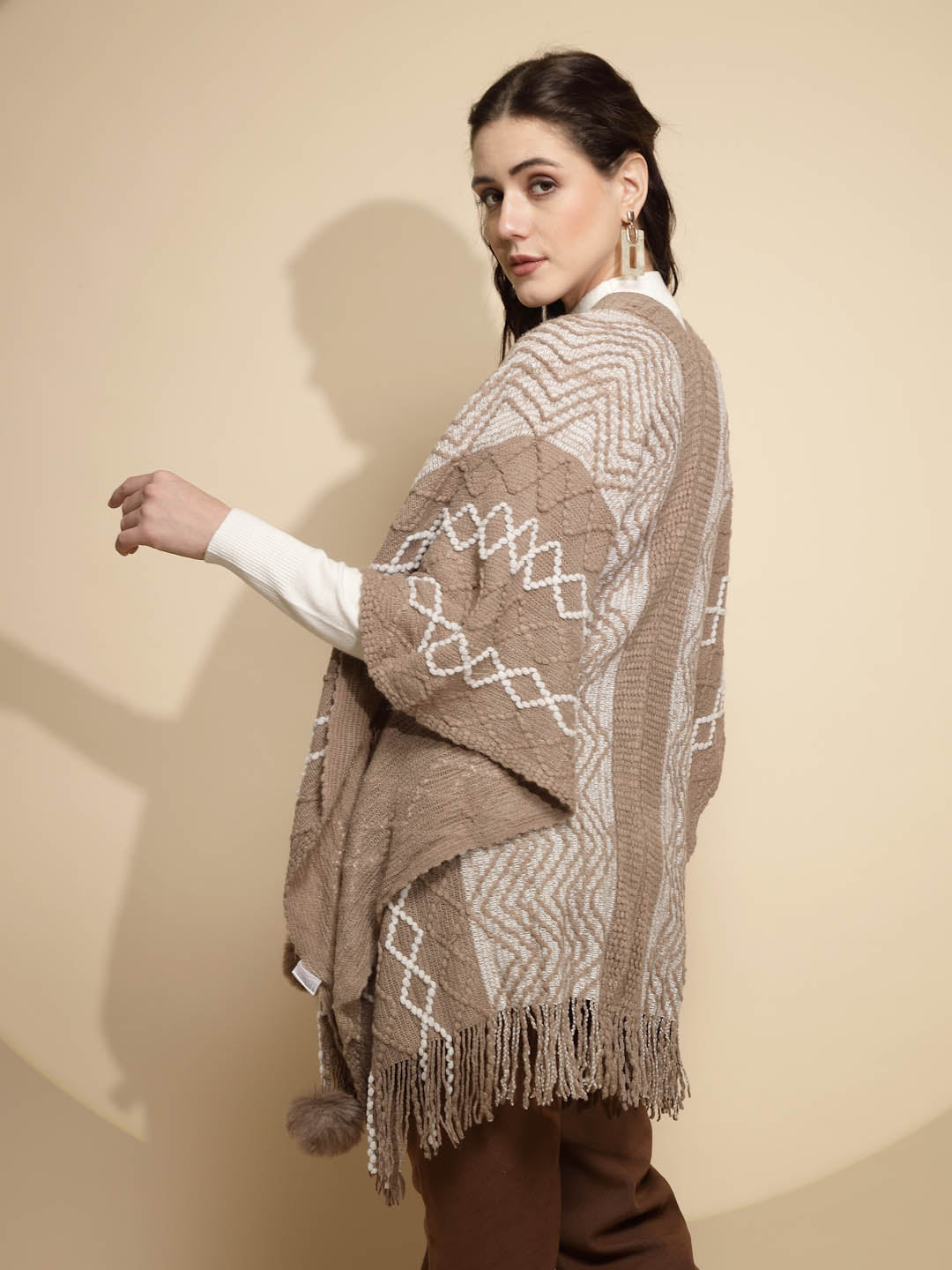 Checkered Acrylic Fur Balls Cape - Global Republic