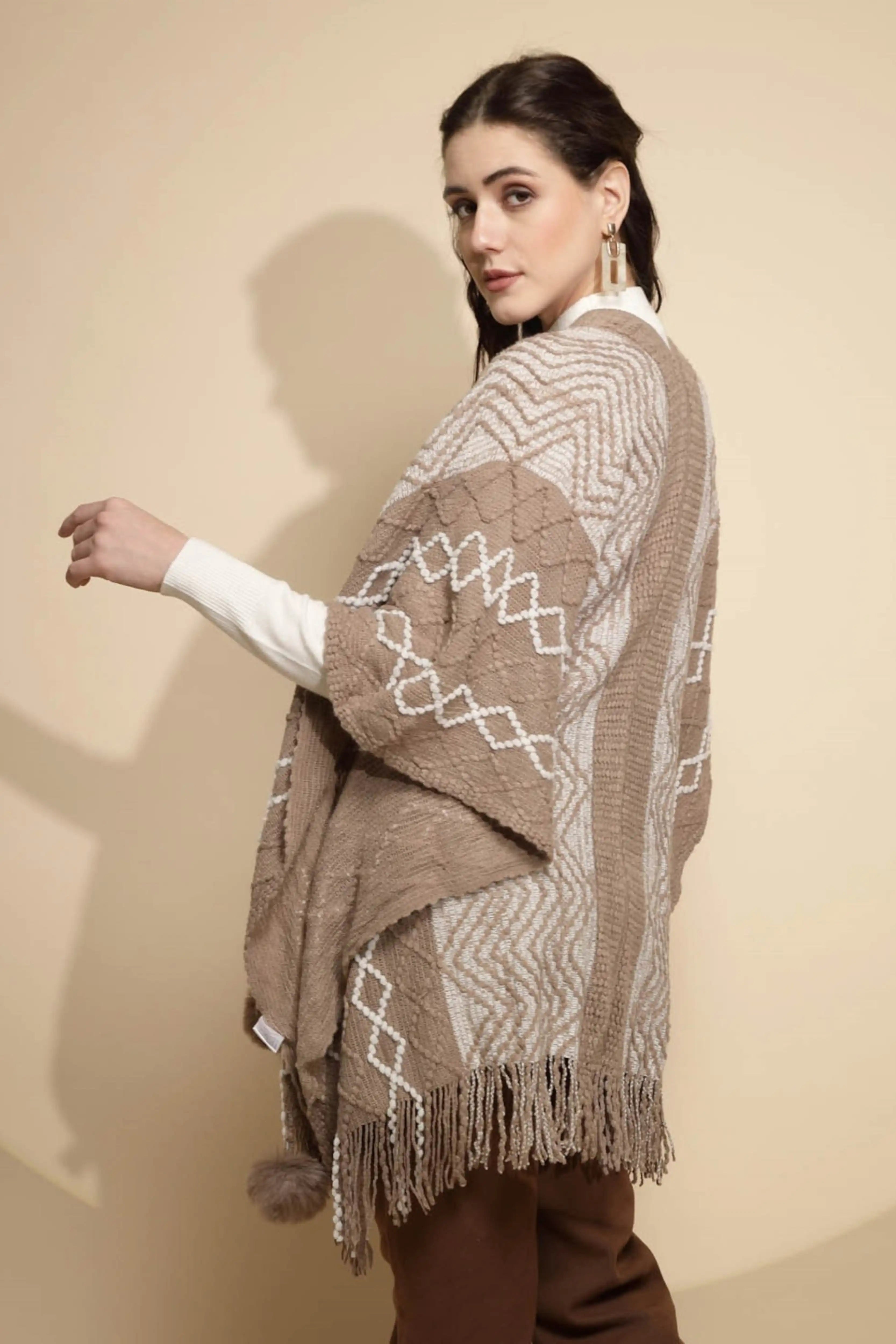 Checkered Acrylic Fur Balls Cape