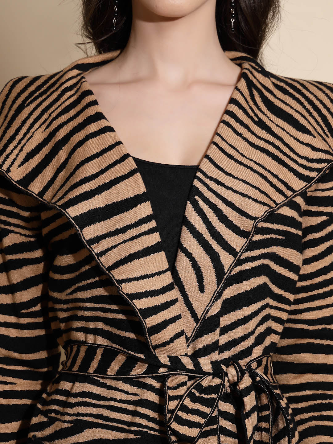 Brown Animal Print Knitted Winter Coat - Global Republic