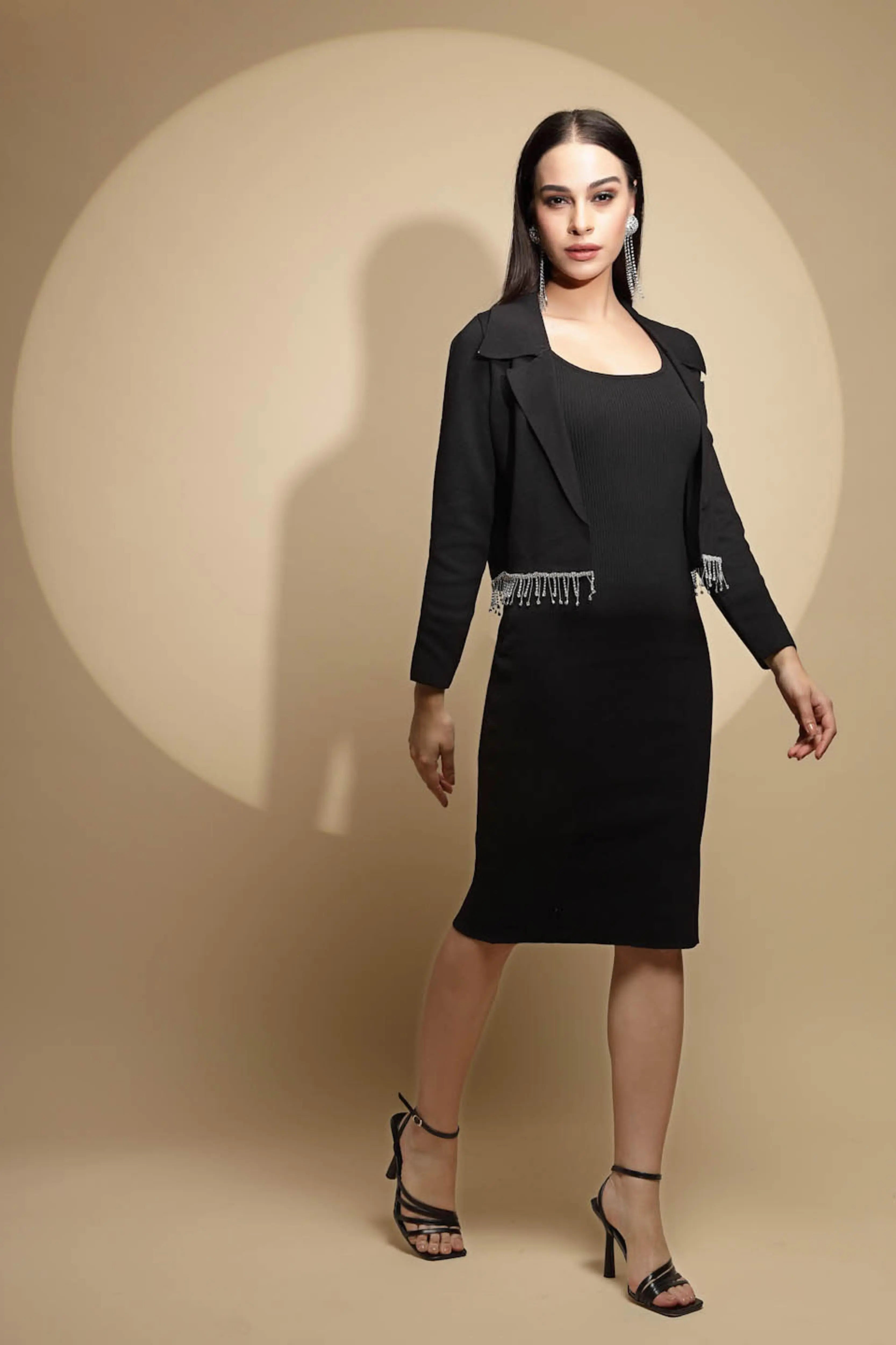 Black Bodycon Winter Dress With Jacket
