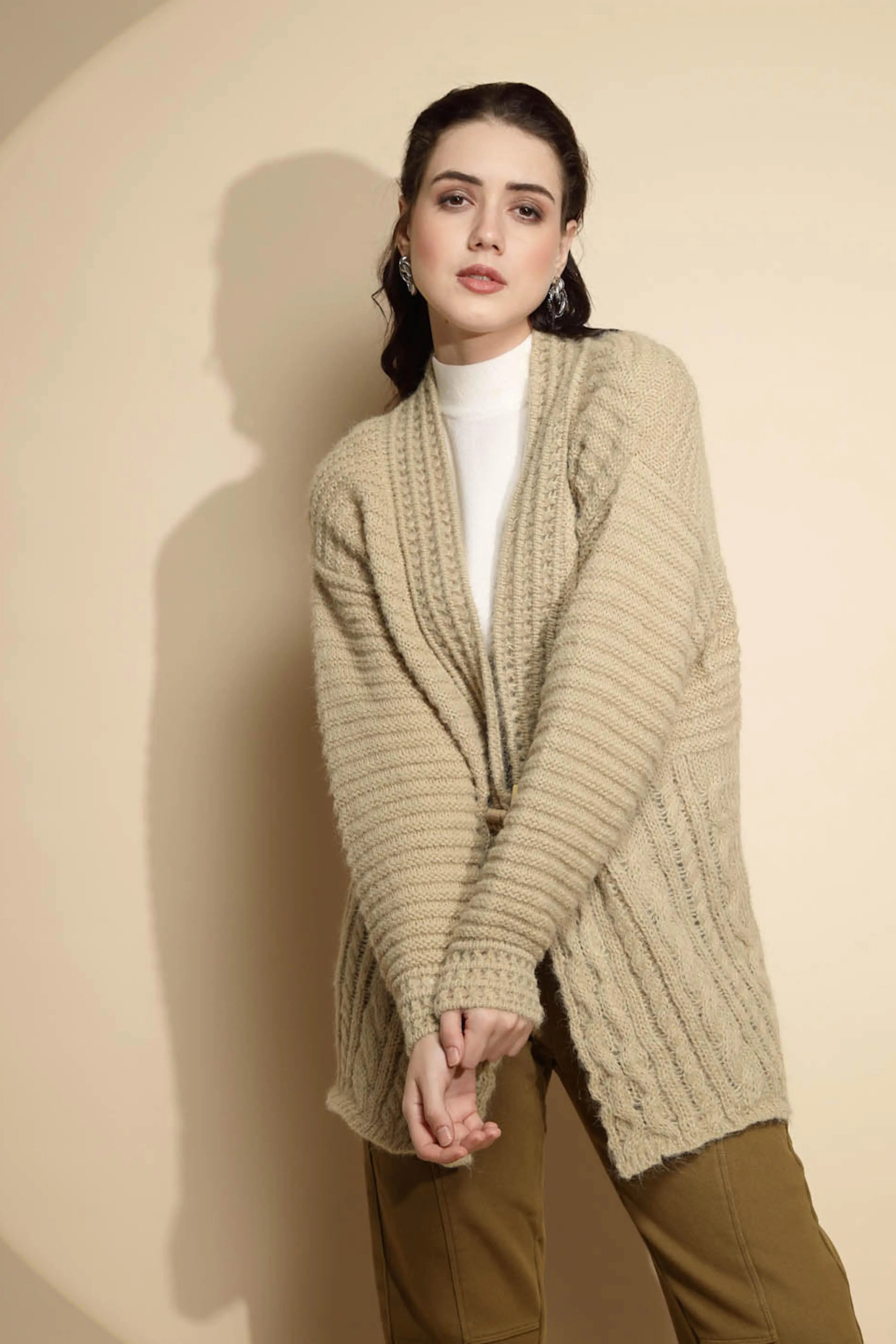 Light Olive Open Neck Cardigan - Global Republic