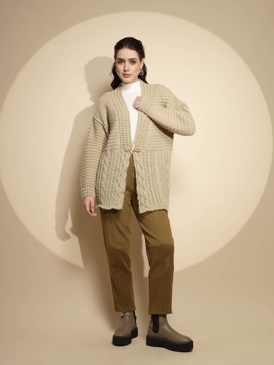 Light Olive Open Neck Cardigan - Global Republic