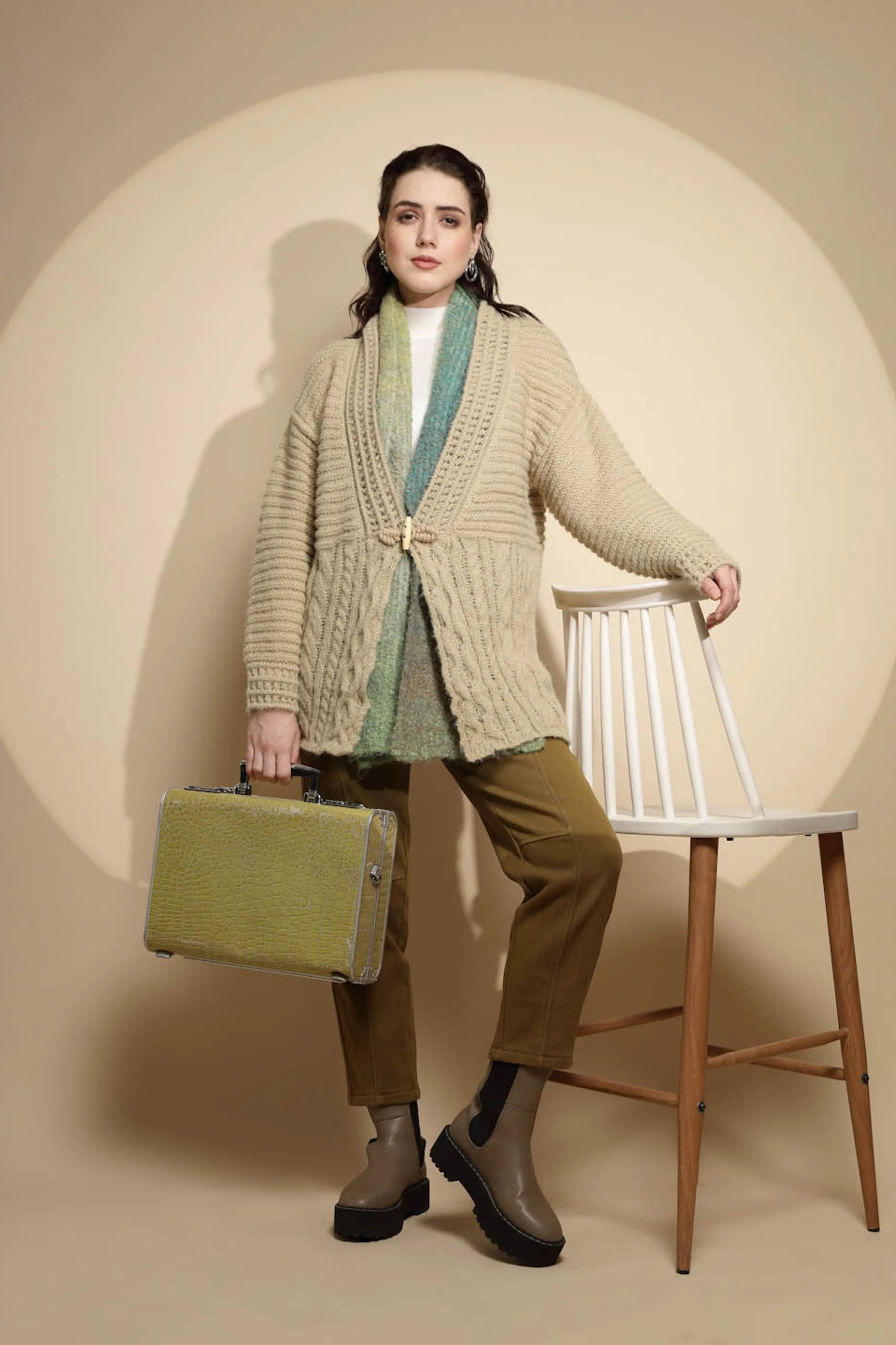 Light Olive Open Neck Cardigan - Global Republic