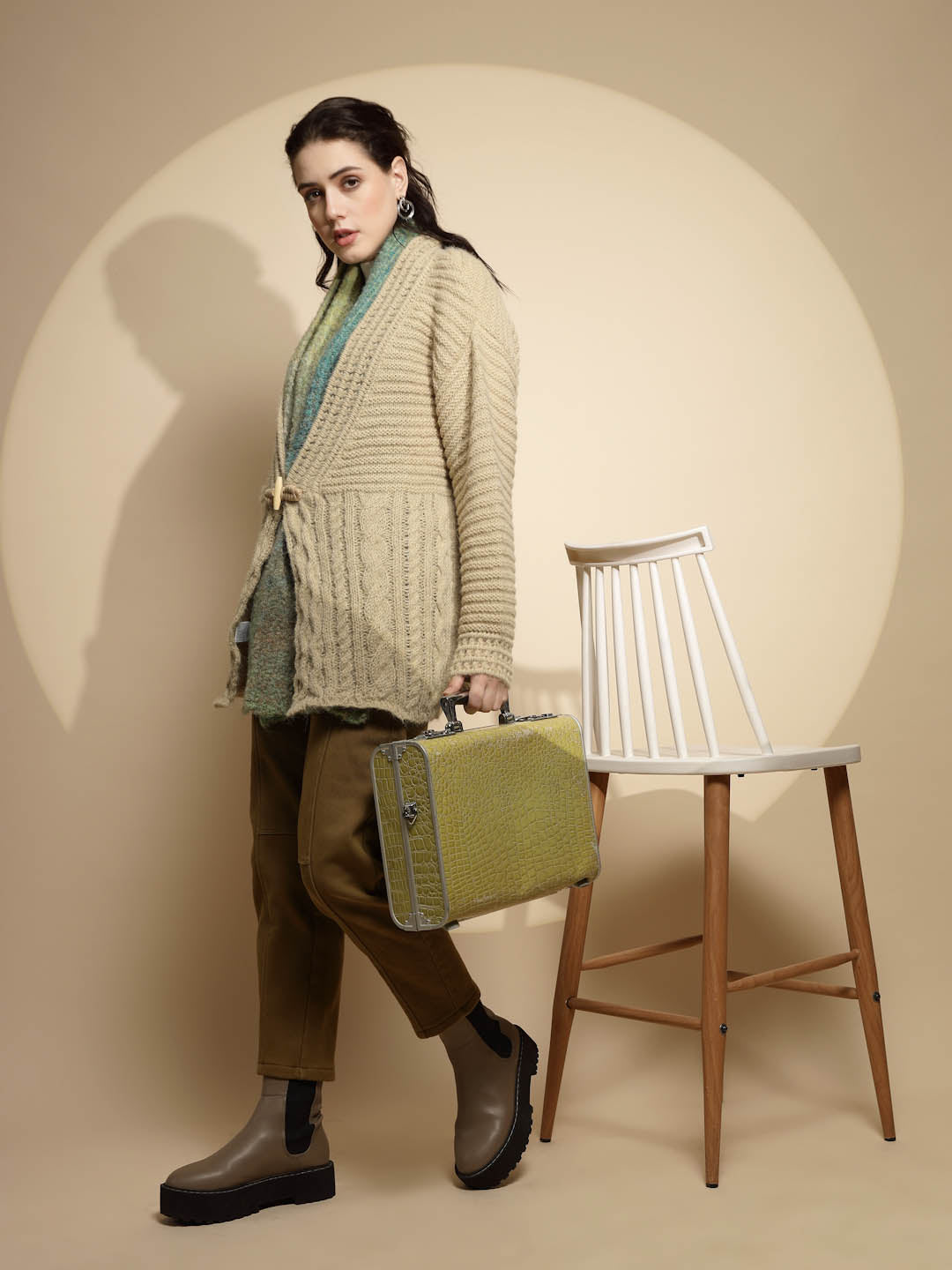 Light Olive Open Neck Cardigan - Global Republic