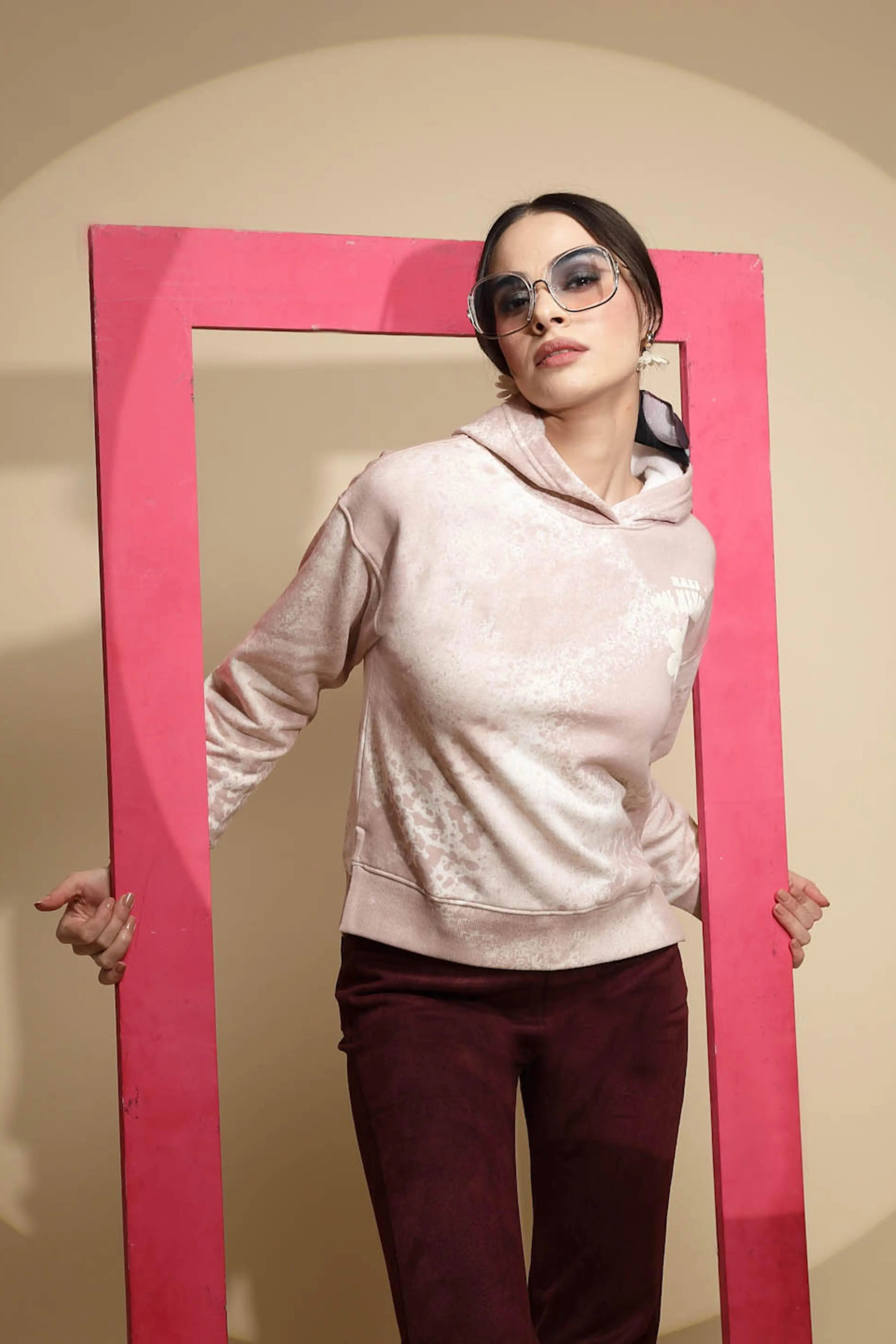 Pink Acrylic Hooded Sweatshirt - Global Republic