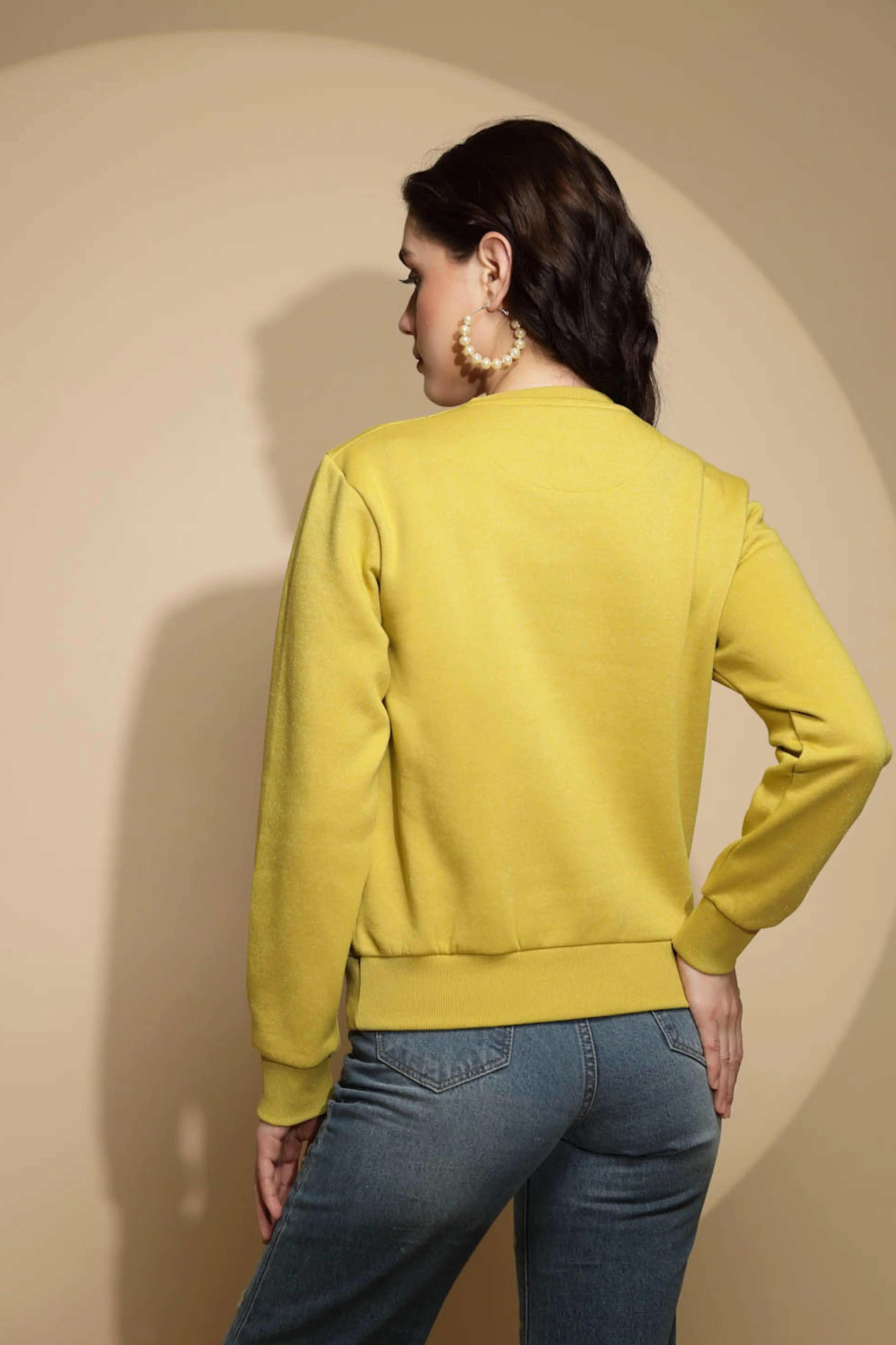 Mustard Solid Acrylic Sweatshirt - Global Republic