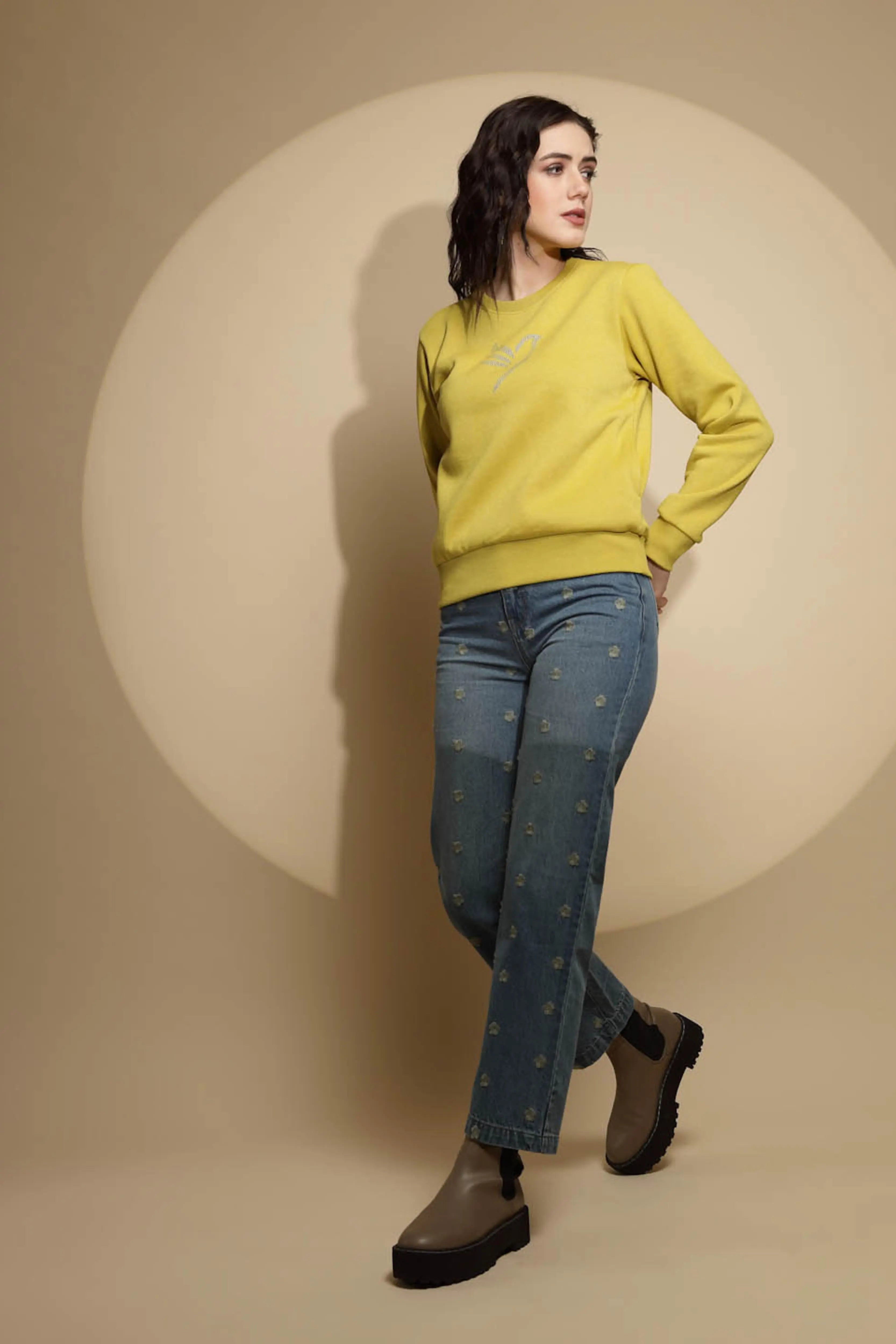 Mustard Solid Acrylic Sweatshirt - Global Republic