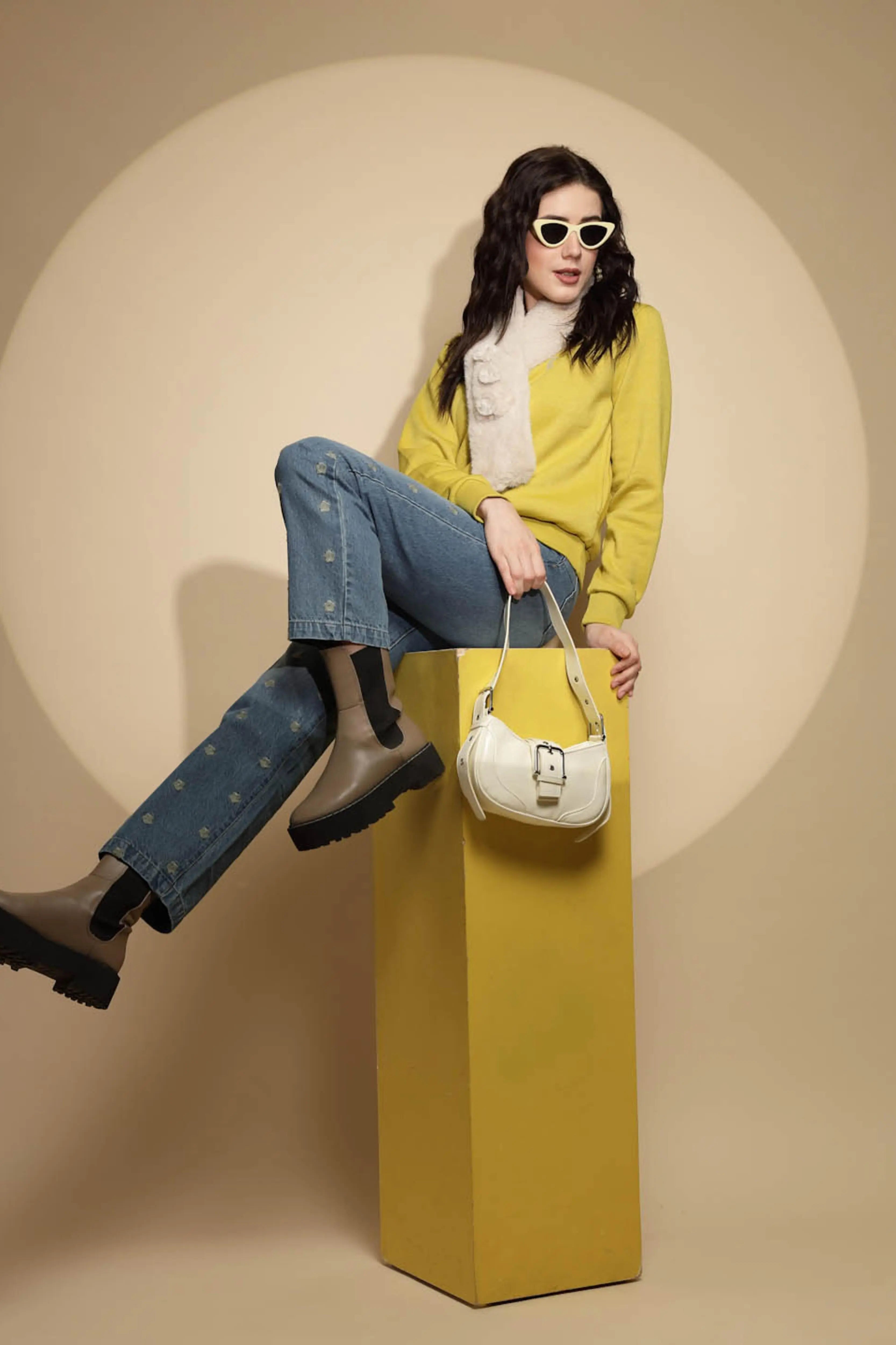 Mustard Solid Acrylic Sweatshirt - Global Republic