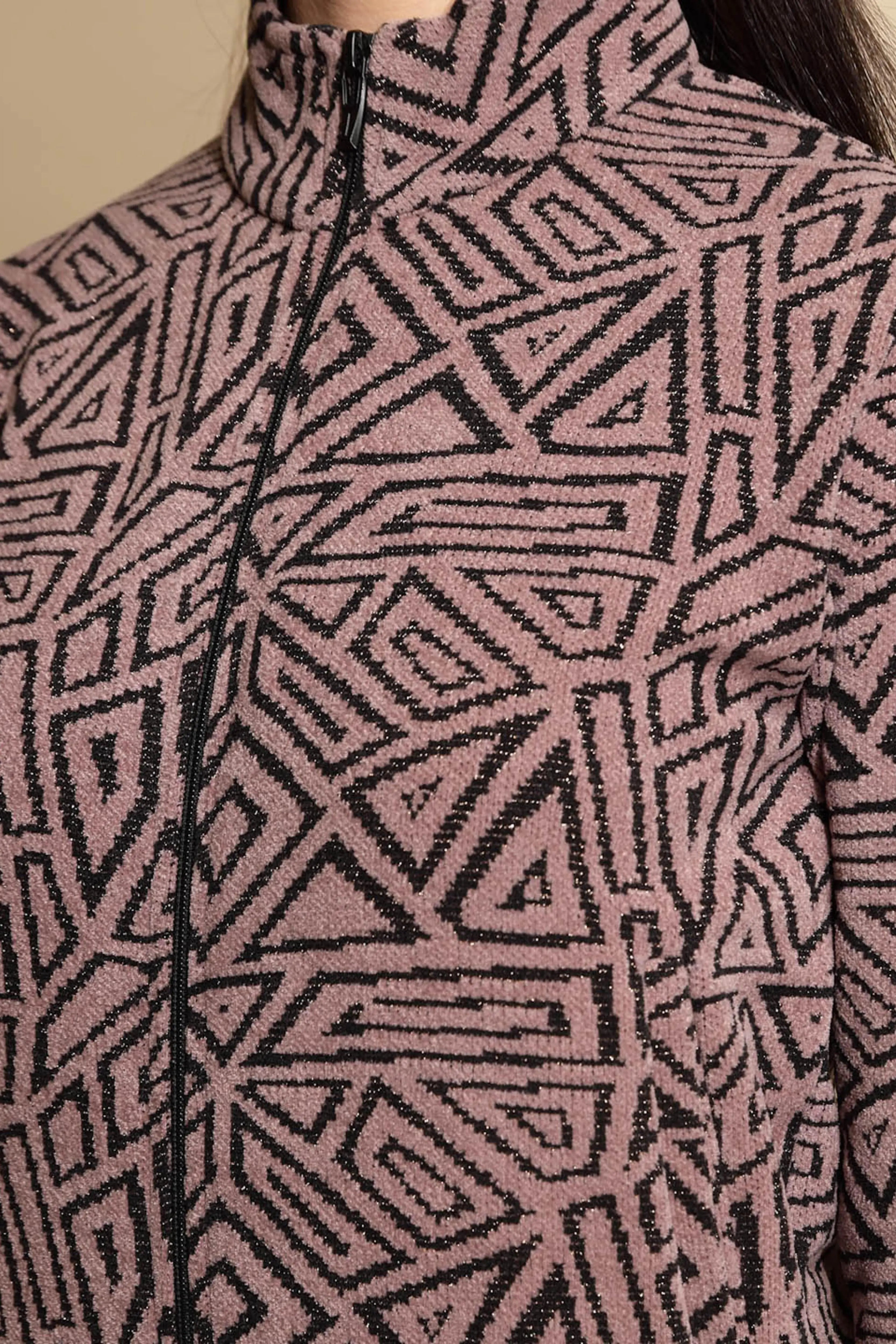 Dark Brown Geometric Print Full Sleeve Turtle Neck Acrylic Sweatshirt - Global Republic