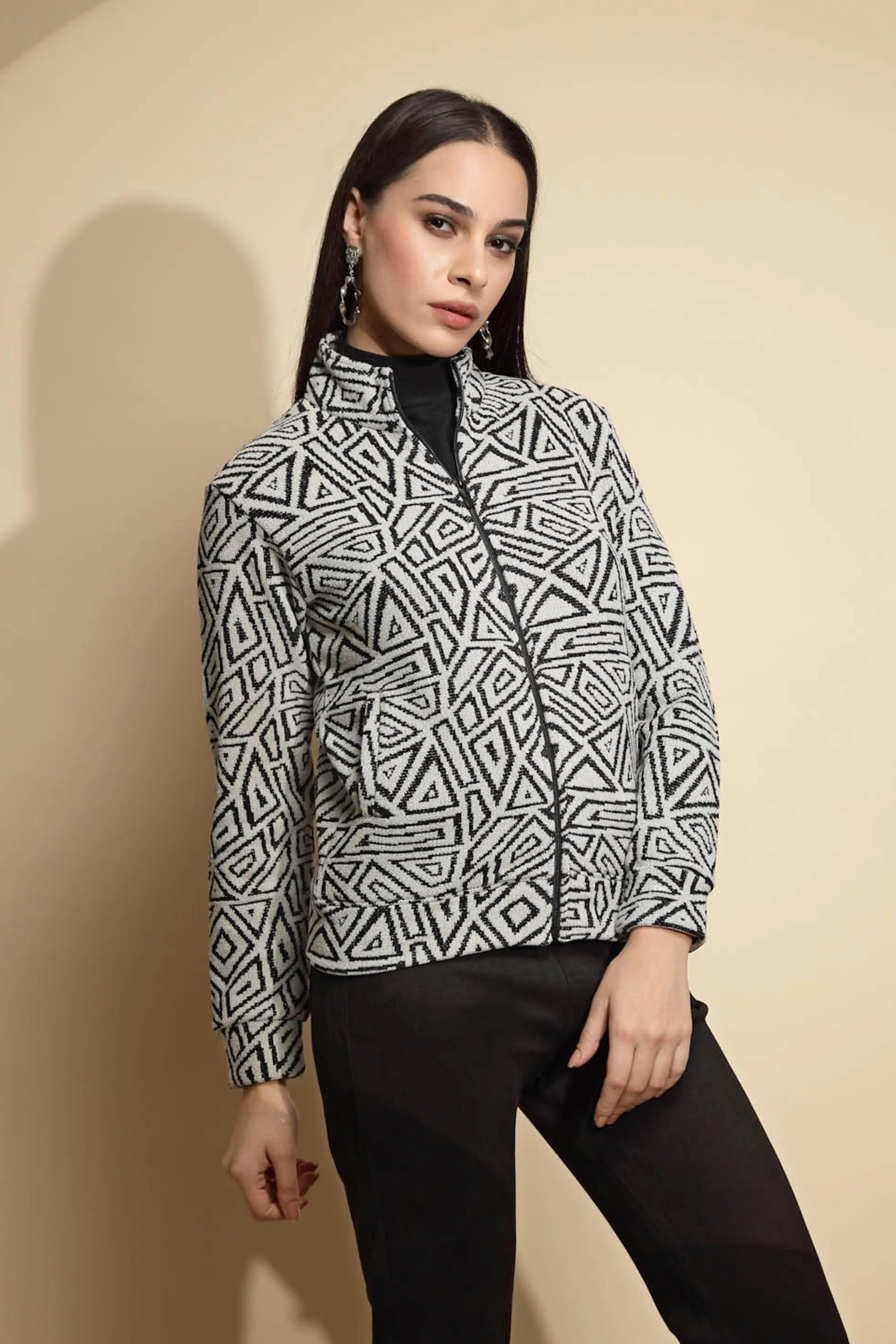 Monochrome Geometric Acrylic Sweatshirt - Global Republic