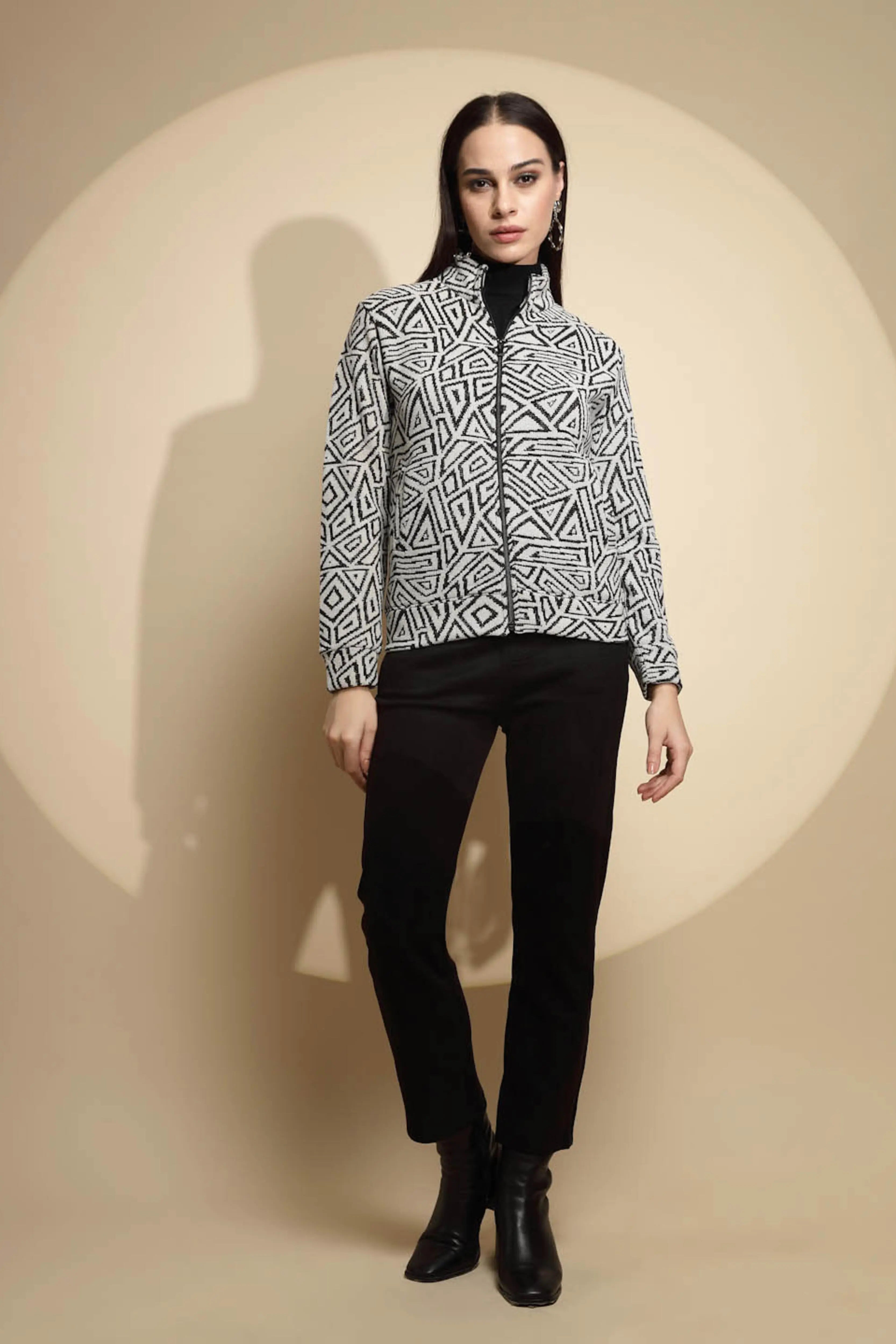 Monochrome Geometric Acrylic Sweatshirt - Global Republic