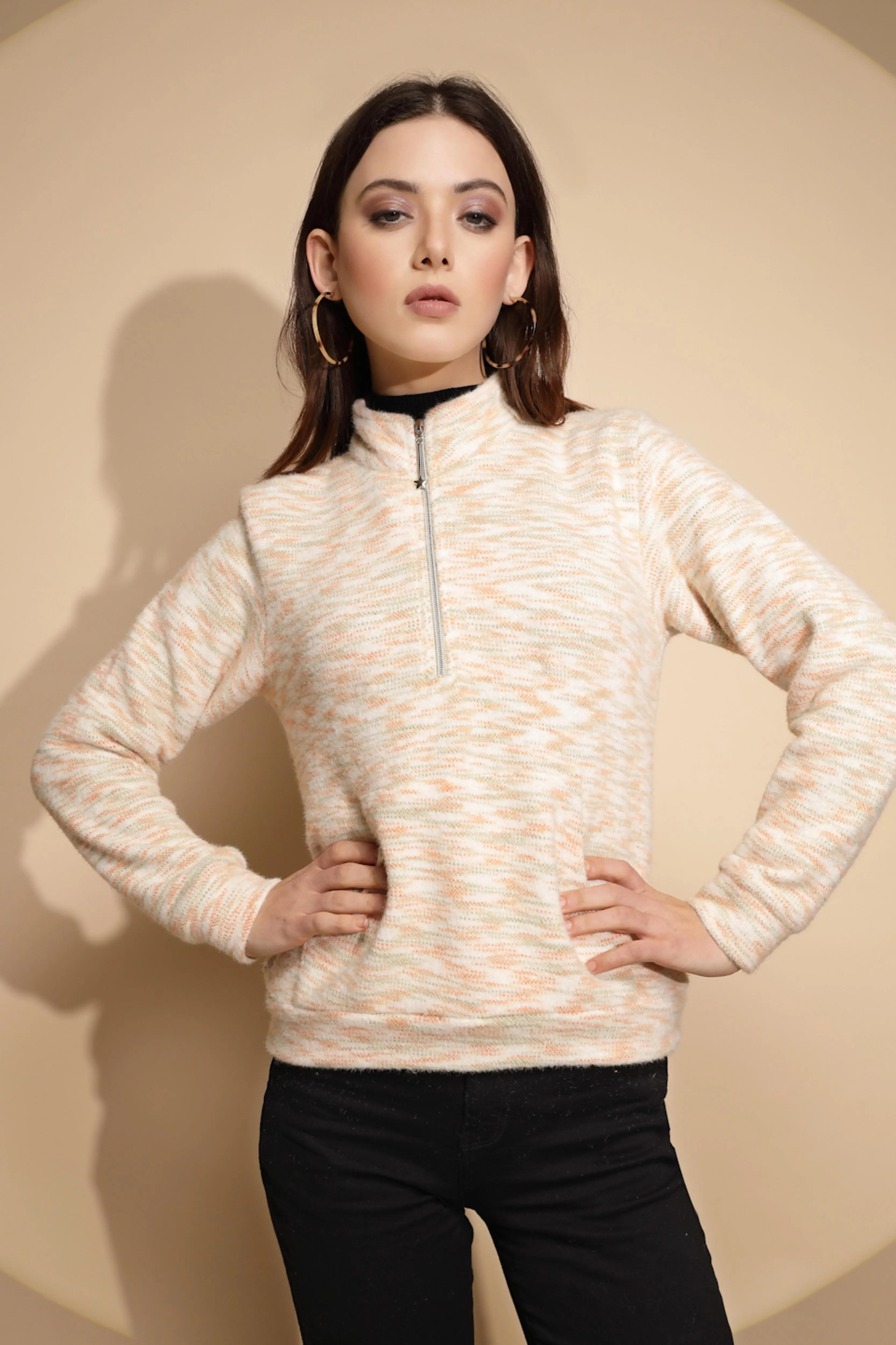 White & Orange Abstract Acrylic Sweatshirt - Global Republic