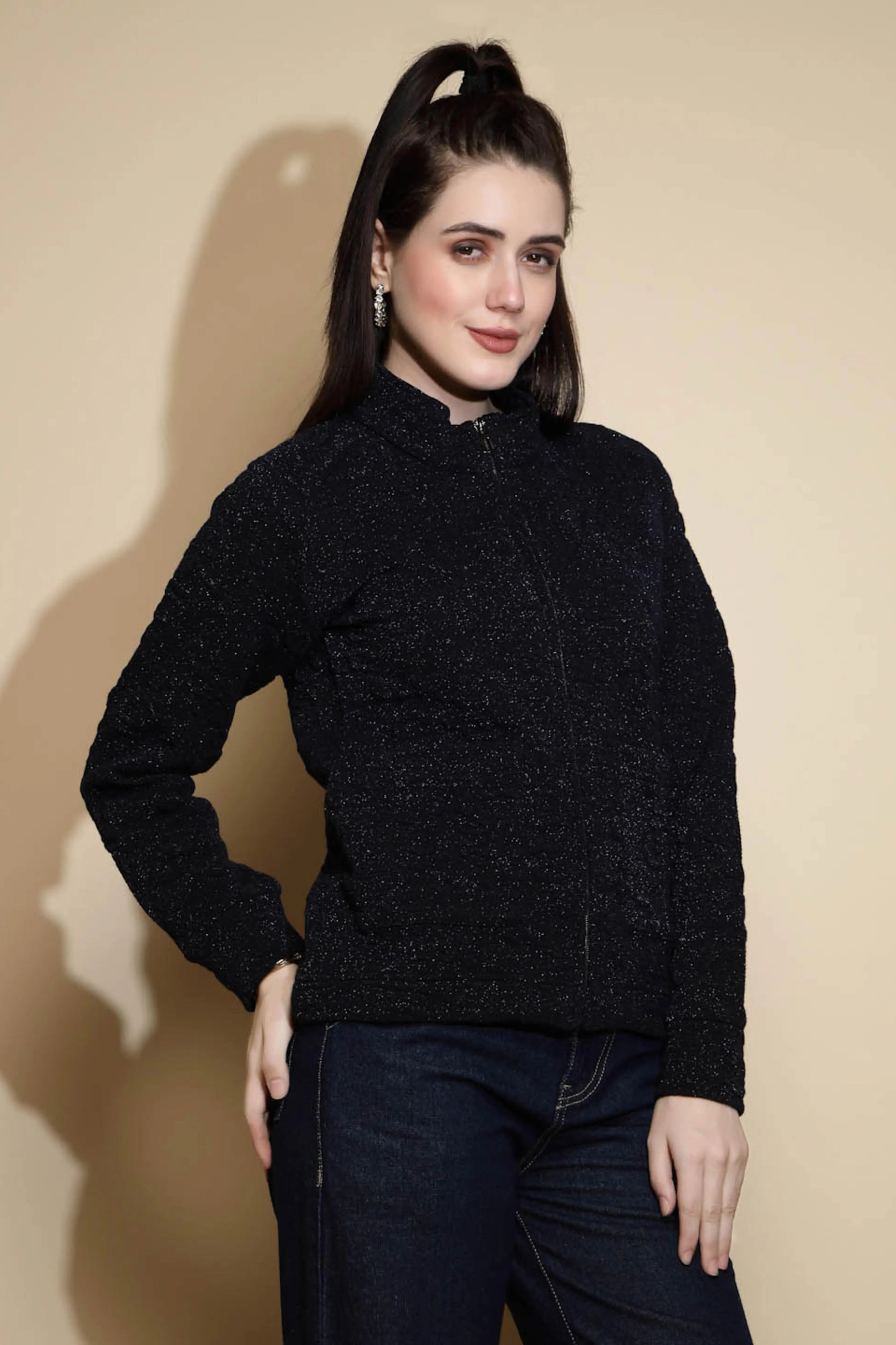 Navy Blue Solid Acrylic Sweatshirt - Global Republic