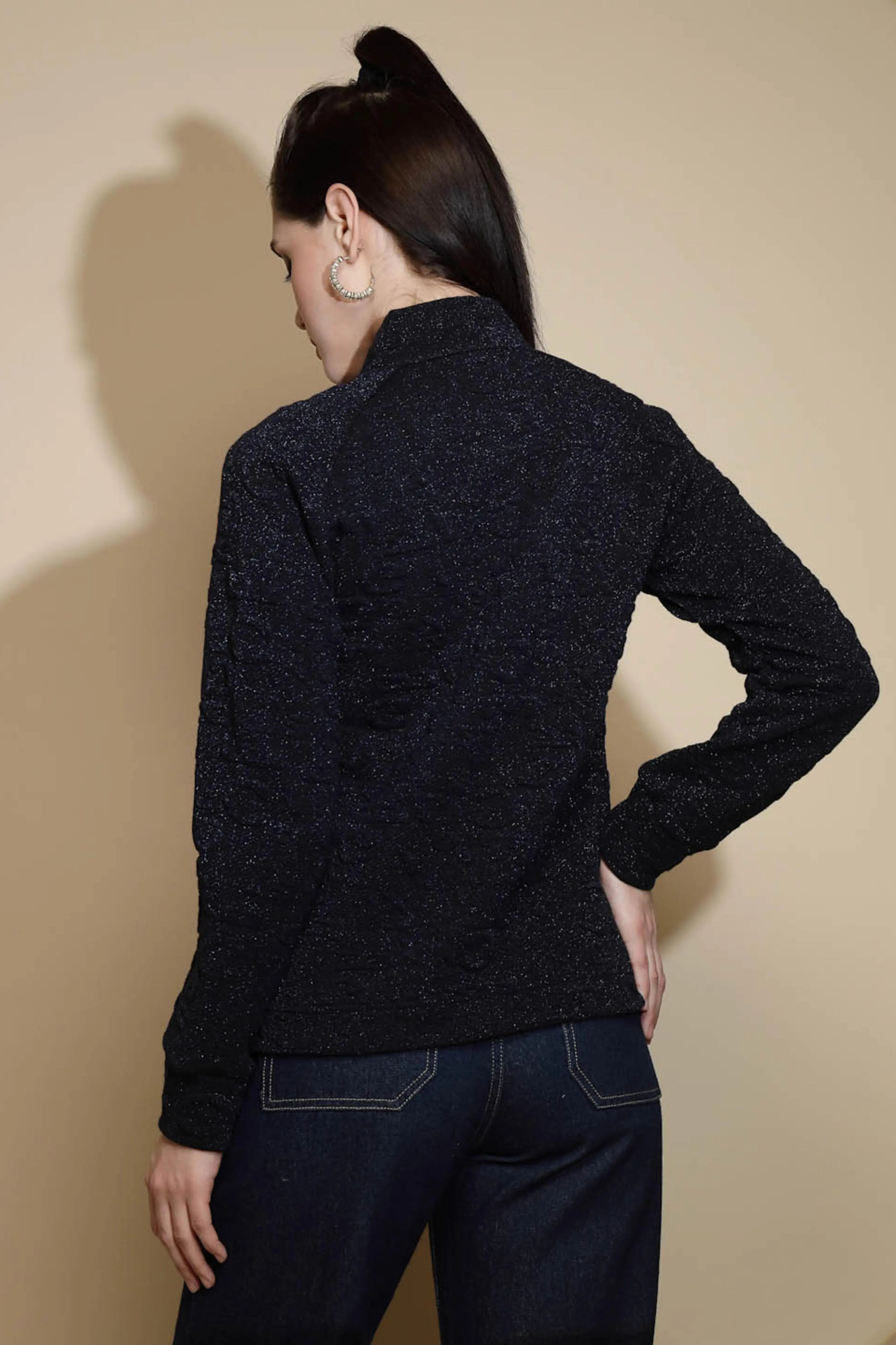 Navy Blue Solid Acrylic Sweatshirt - Global Republic