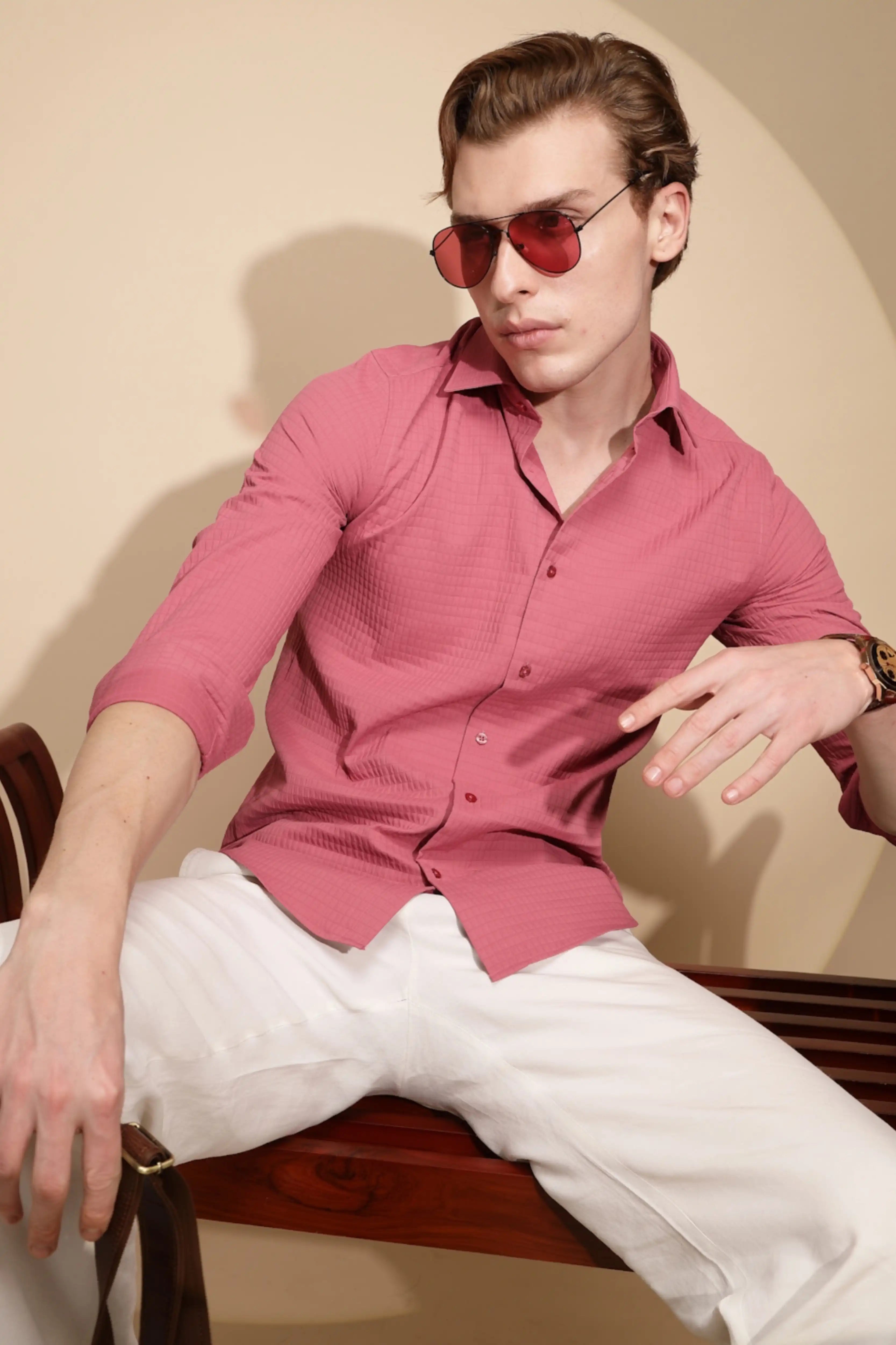 Pink Solid cotton Shirt