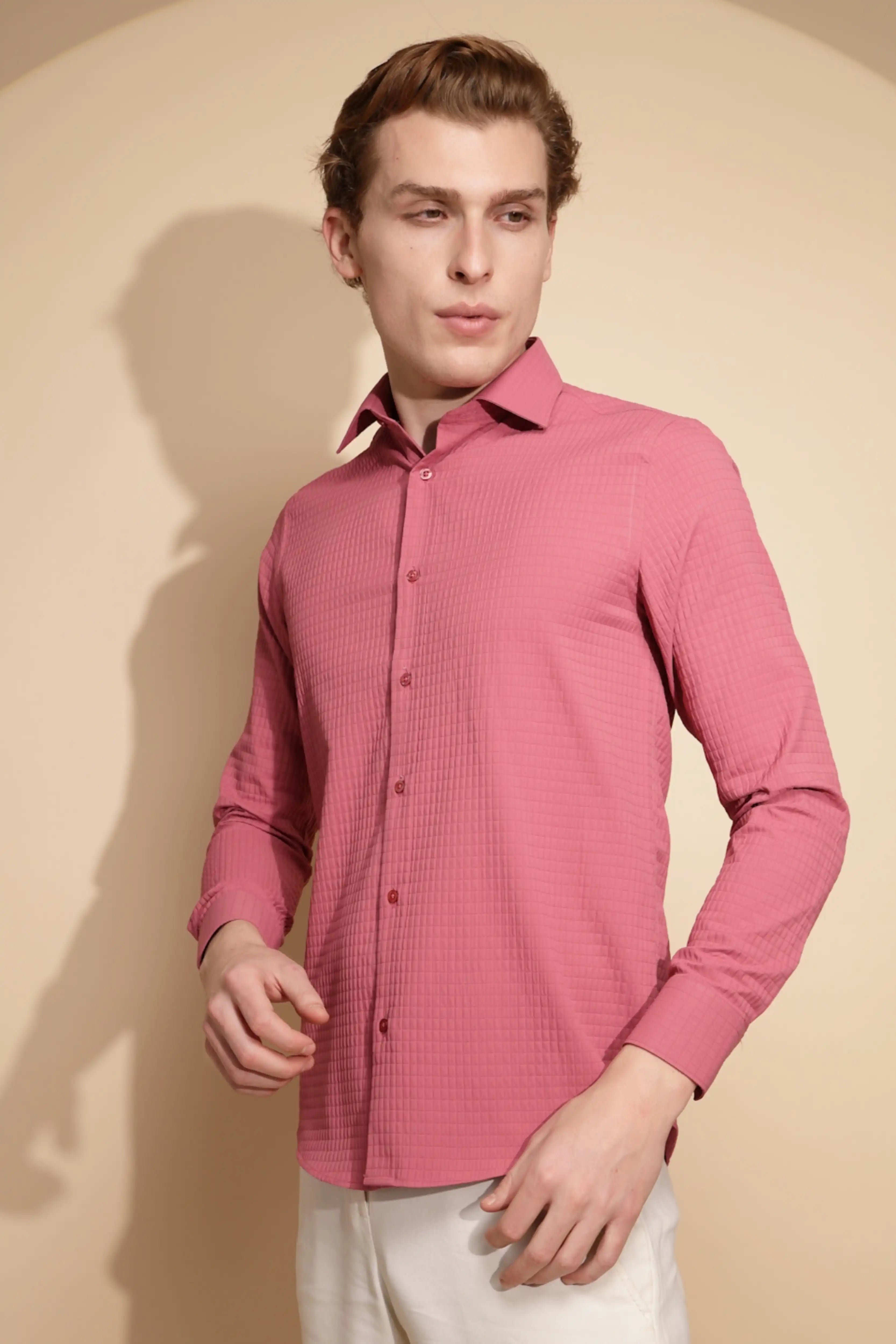 Pink Solid cotton Shirt