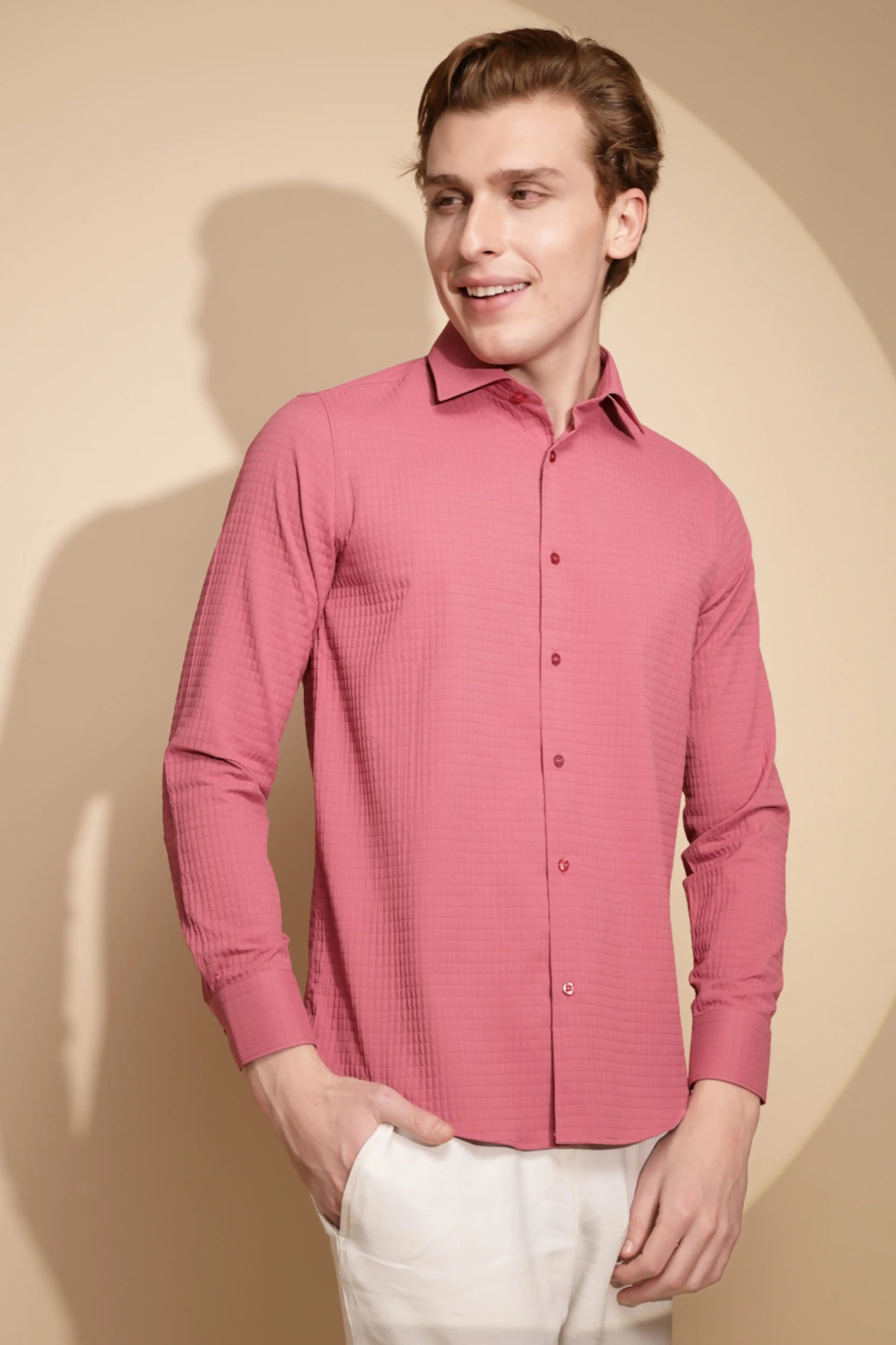 Pink Solid cotton Shirt