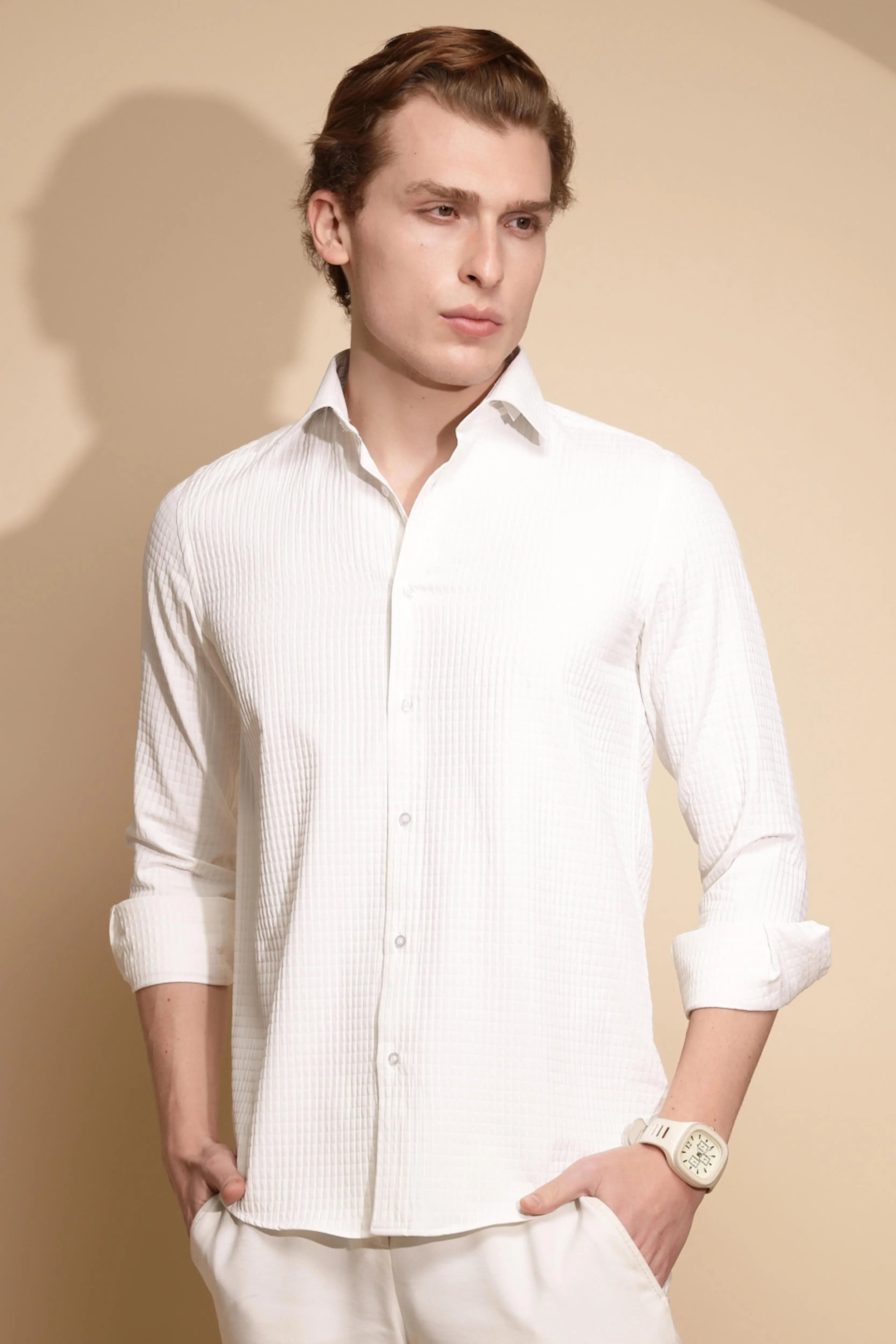 White Solid cotton Shirt - Global Republic