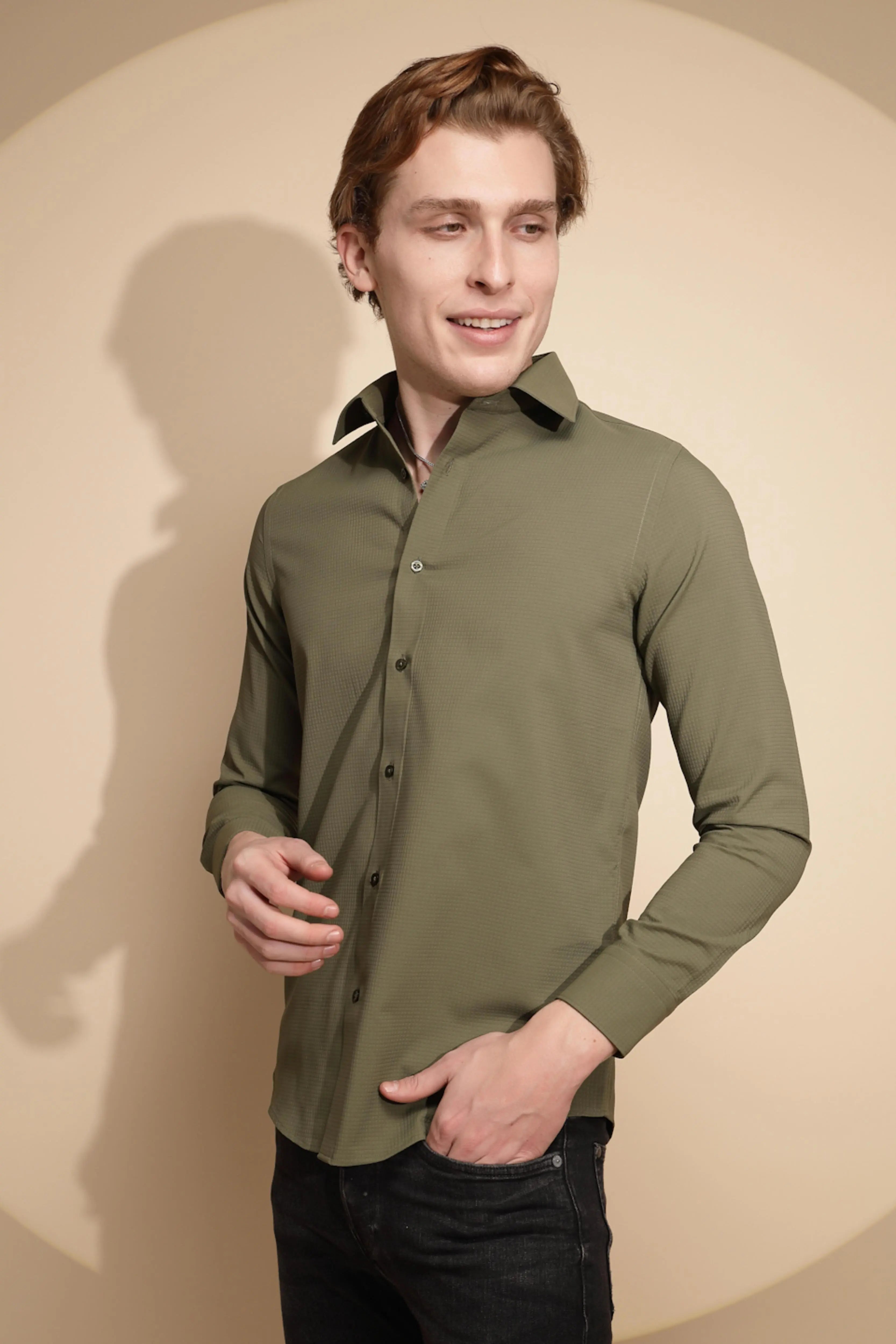 Olive Solid cotton Shirt - Global Republic