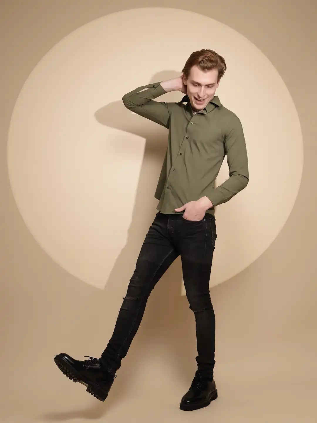 Olive Solid cotton Shirt
