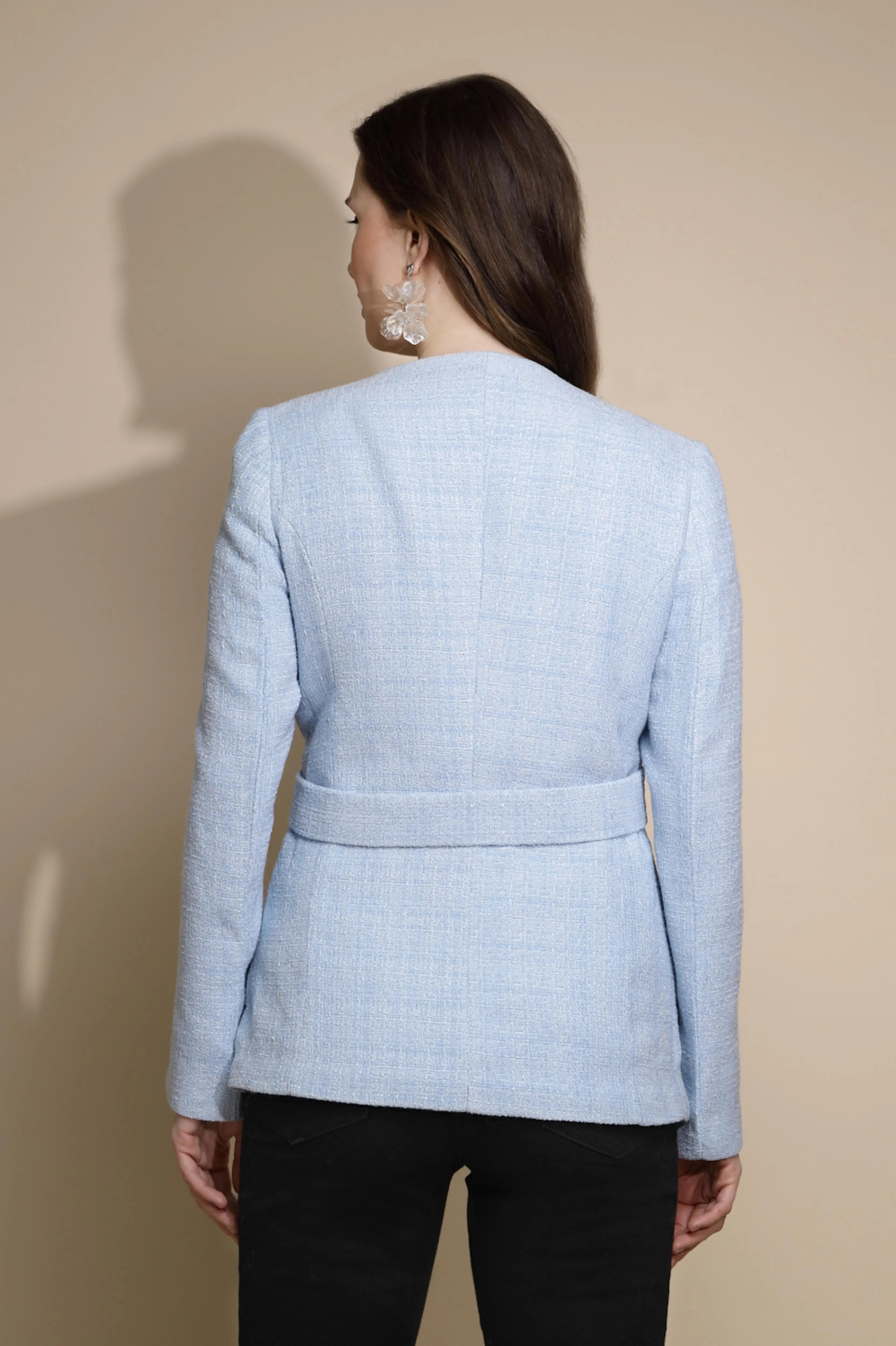 Blue Solid Tweed Coat - Global Republic