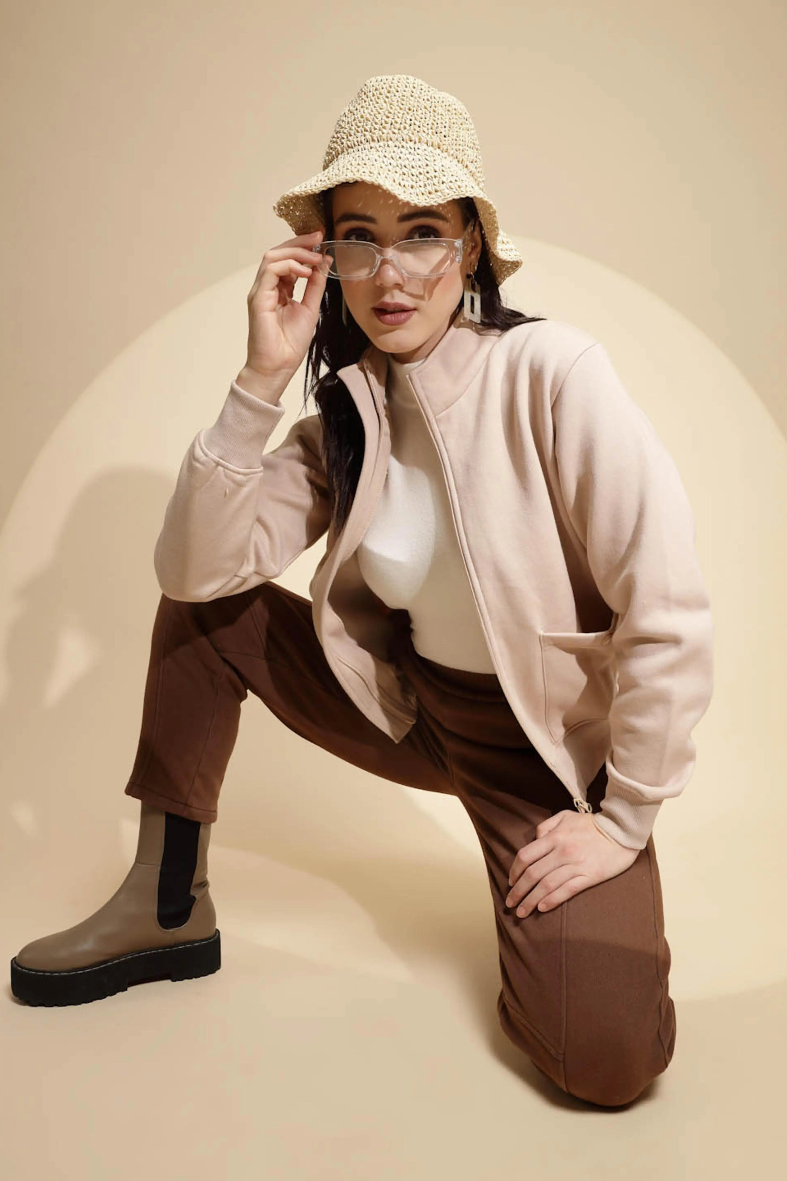 Beige Solid Acrylic Sweatshirt - Global Republic