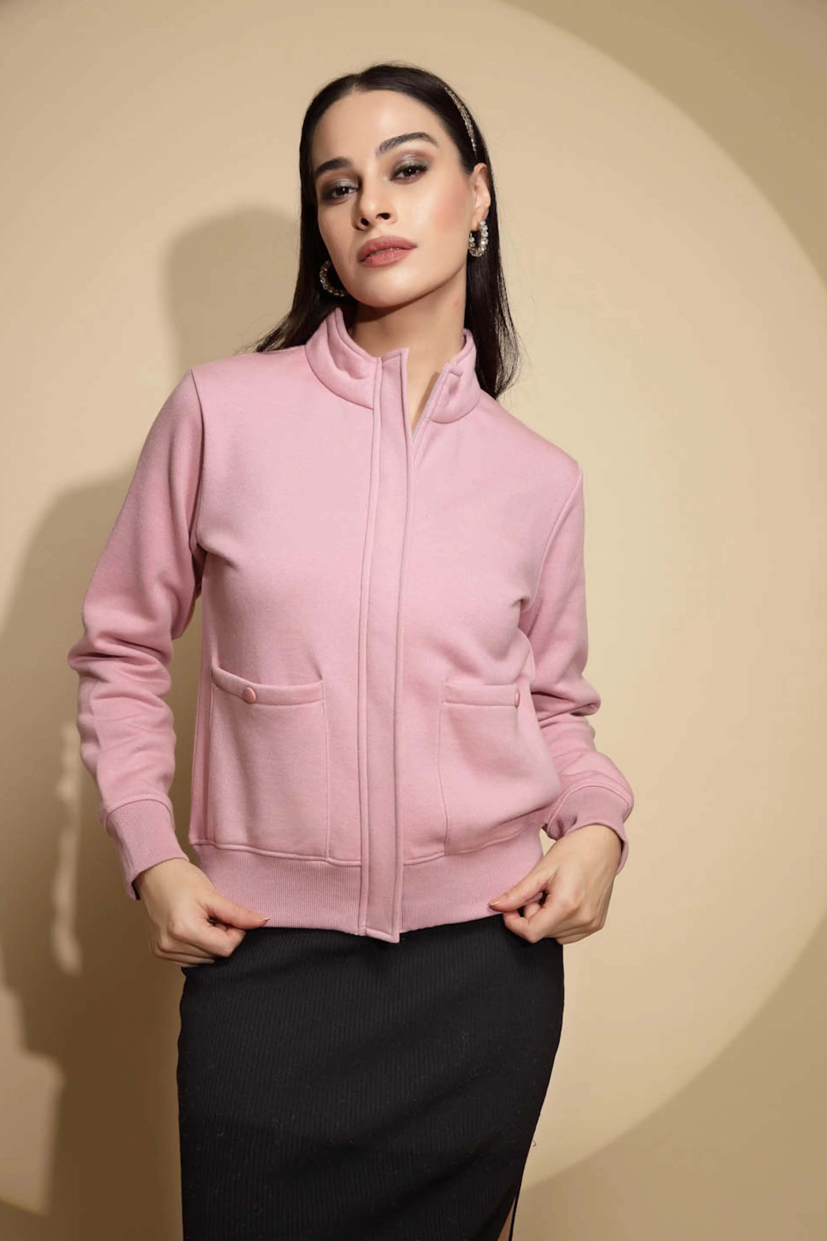 Pink Solid Acrylic Sweatshirt - Global Republic