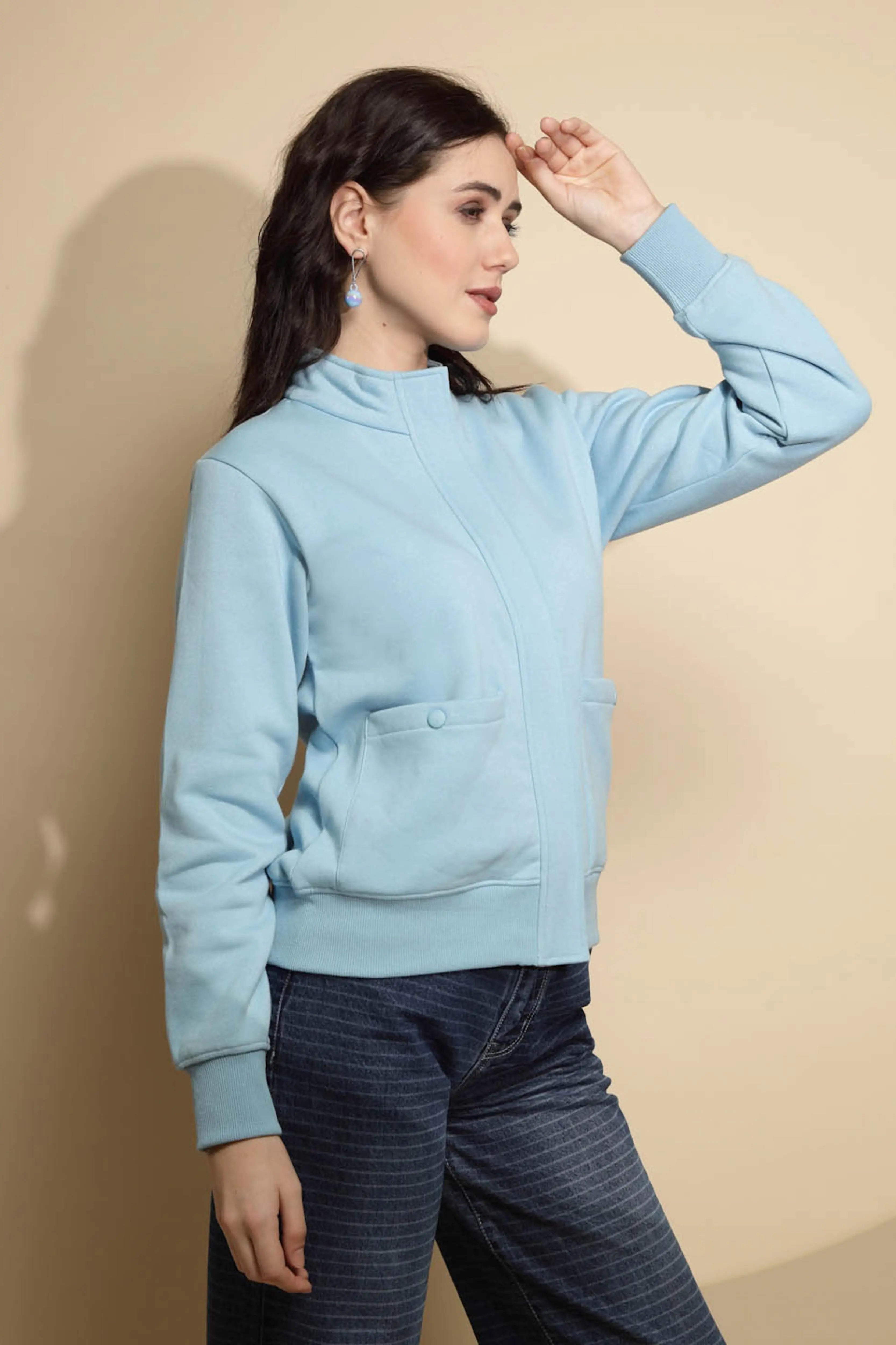 Light Blue Solid Acrylic Sweatshirt - Global Republic