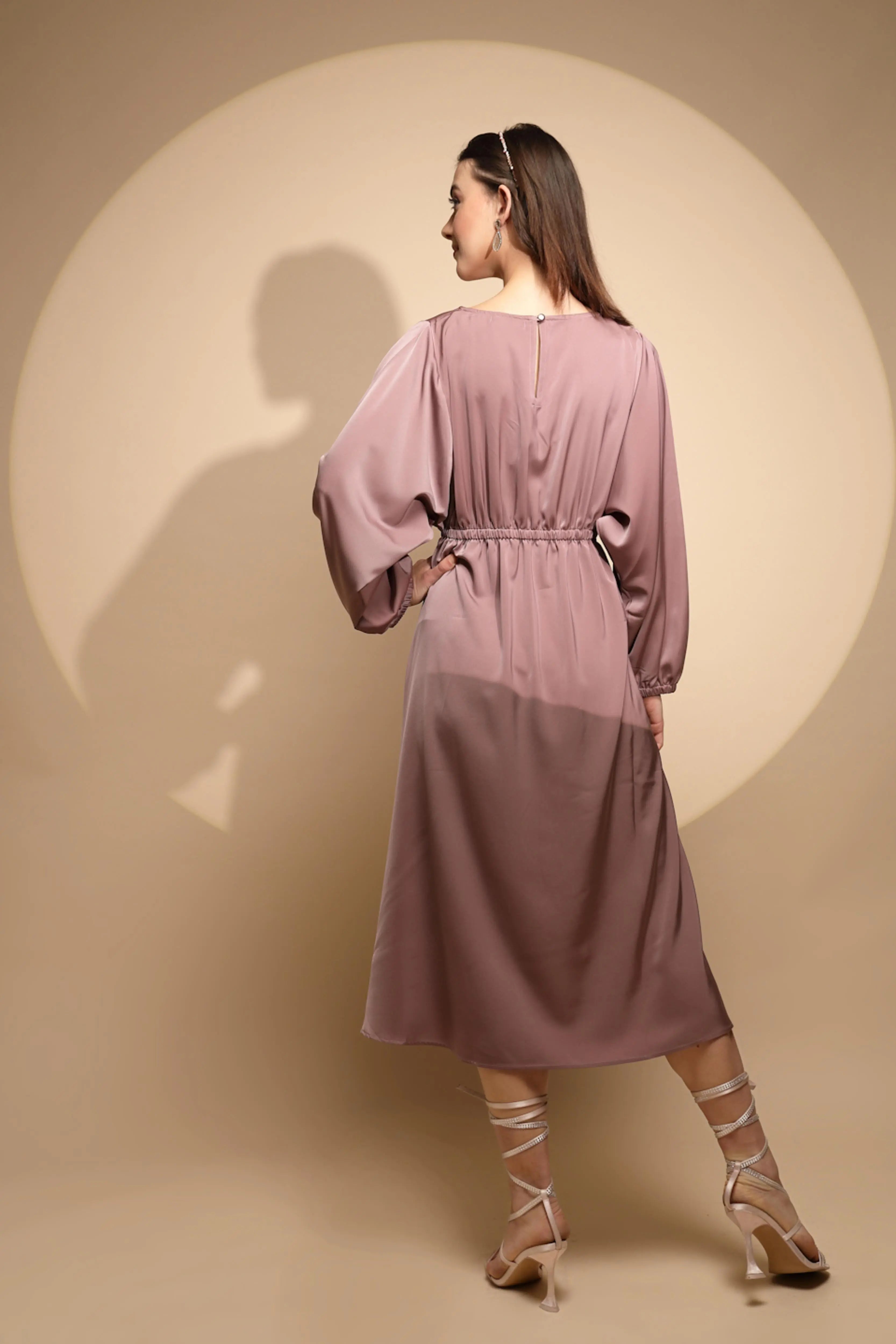 Dusty Nude Solid Satin Long Dress - Global Republic