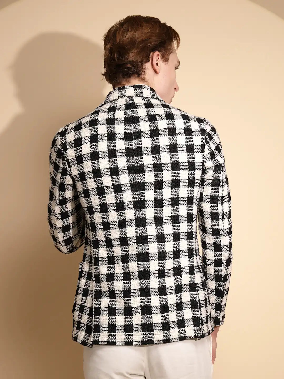 Men Black & White Color Block Full Sleeve Collar Neck Cotton Shacket - Global Republic