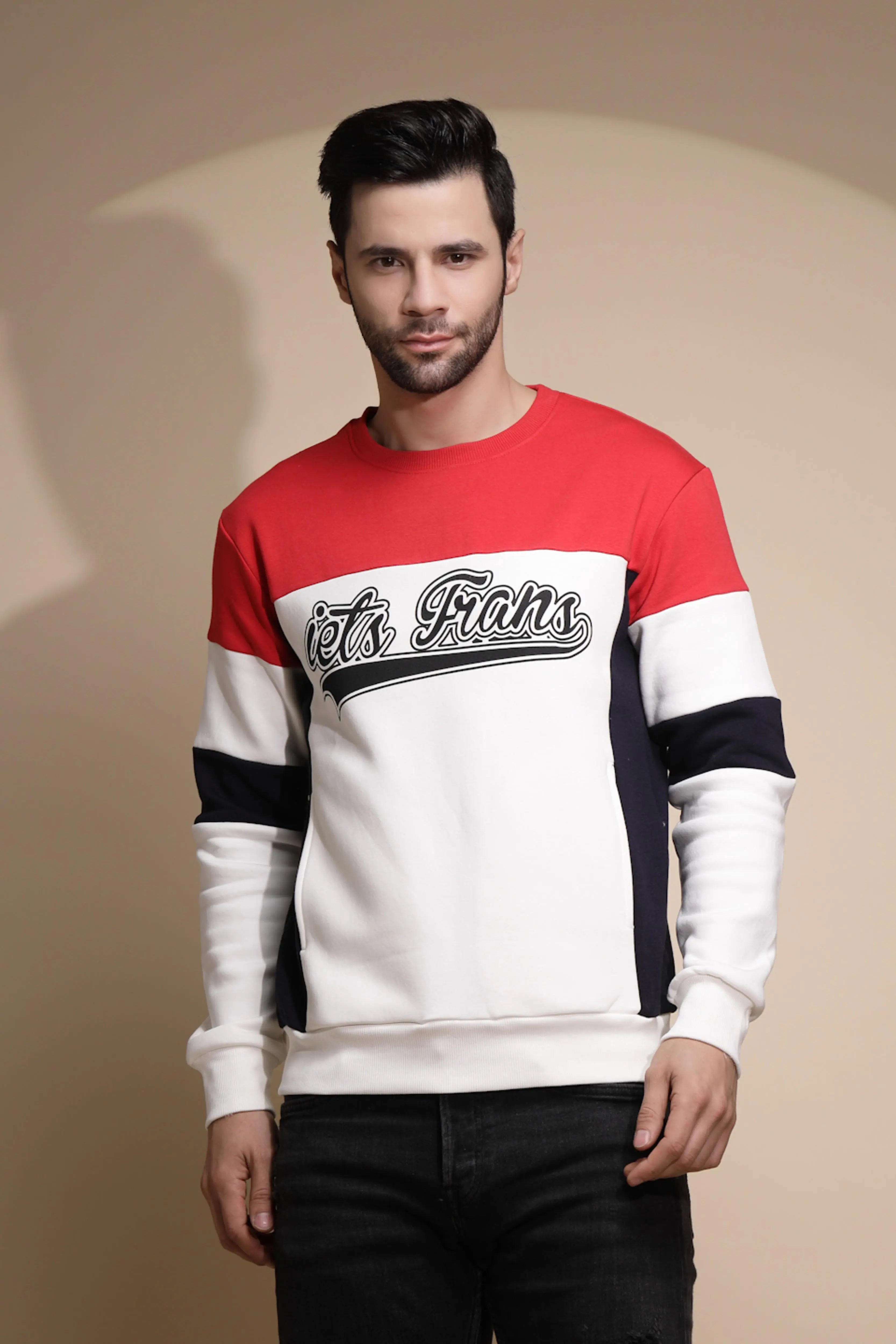 Men Off White Printed Round Neck Full Sleeve Hosiery Sweatshirt - Global Republic