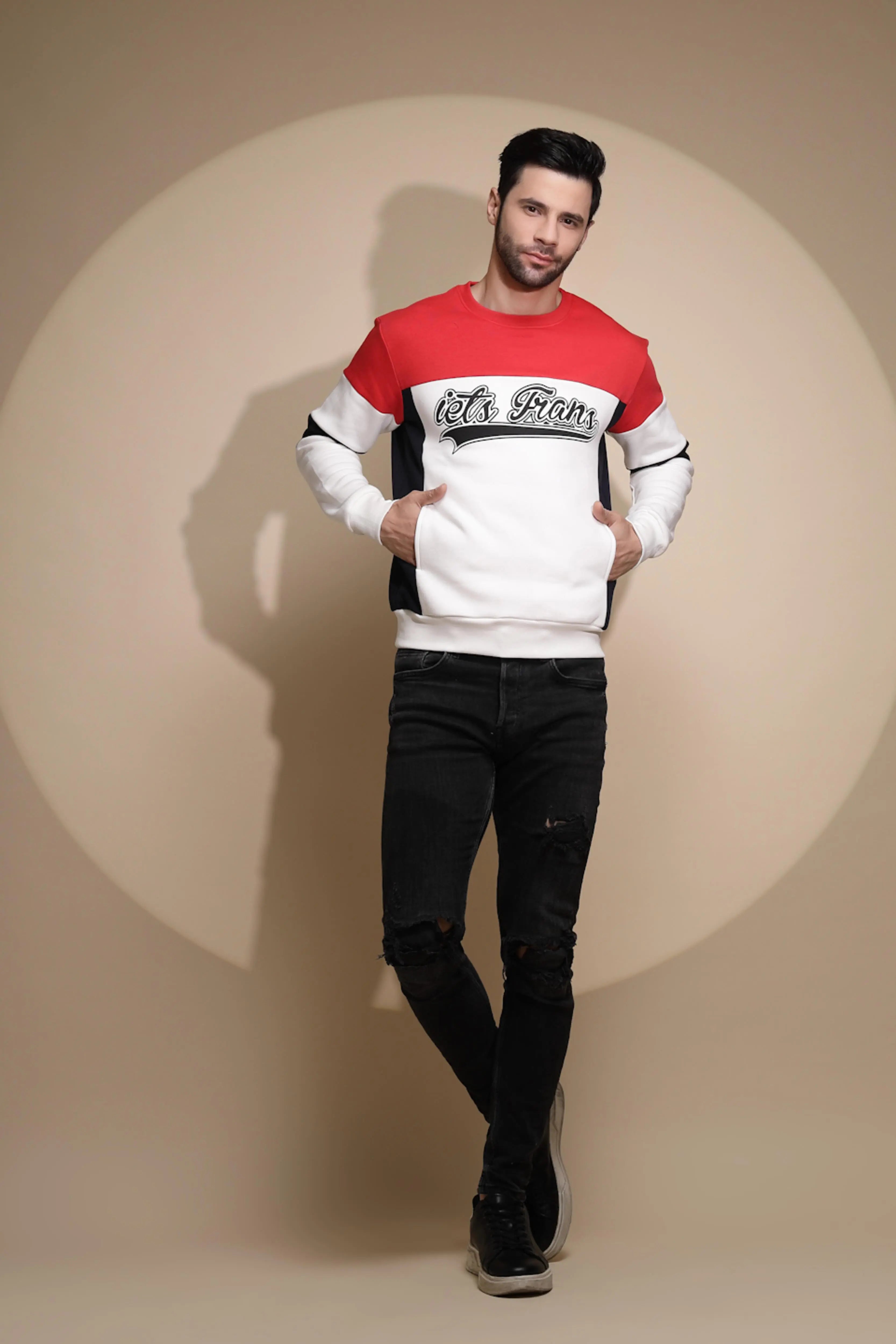Off White Printed Round Neck Full Sleeve Hosiery Sweatshirt