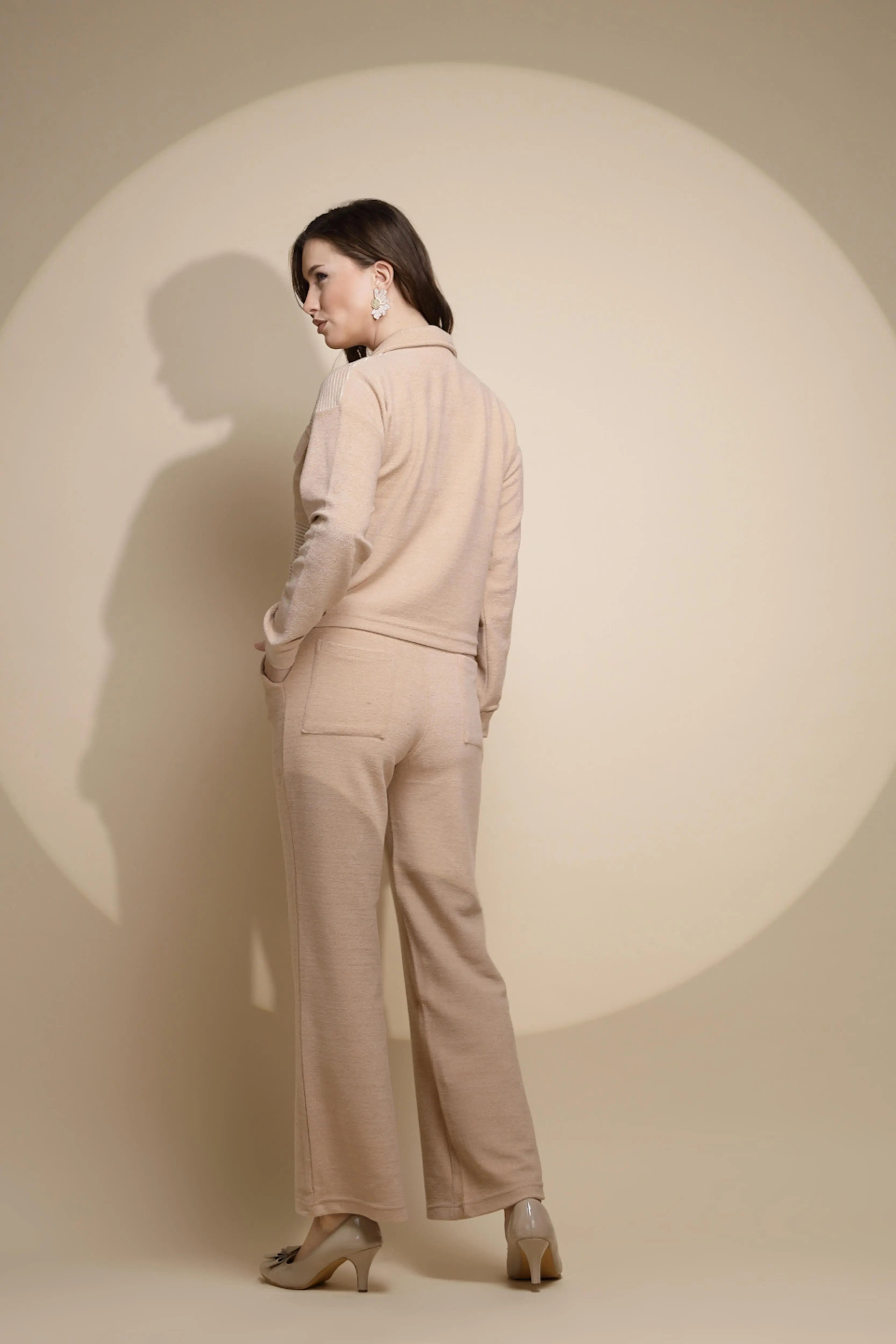 Beige Striped ester Co-ord Set - Global Republic