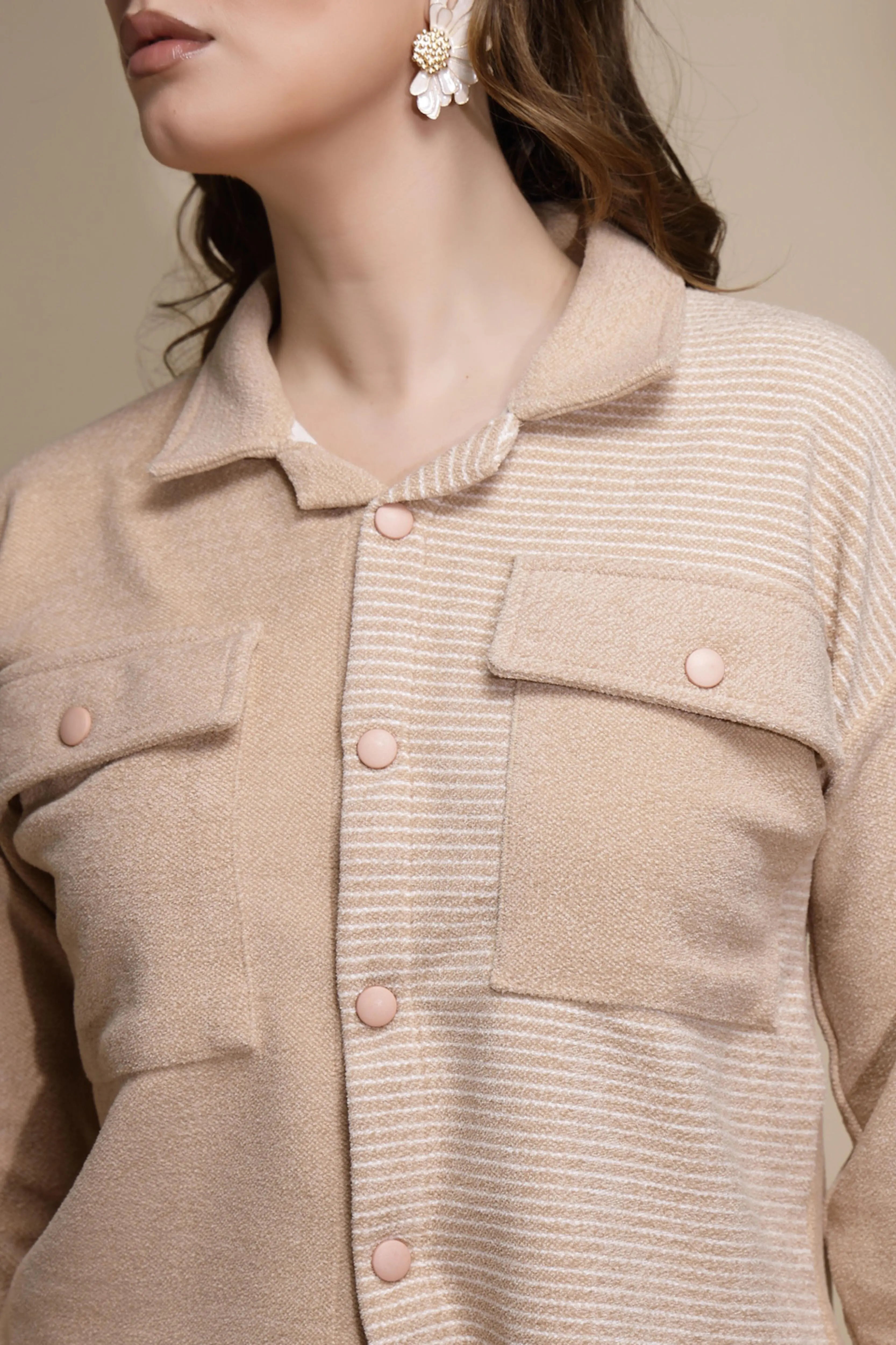 Beige Striped ester Co-ord Set - Global Republic