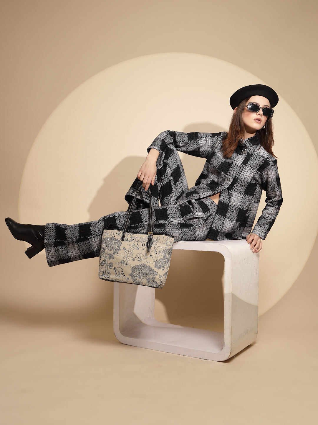Black Checkered Turtle Neck Co-ord Set - Global Republic