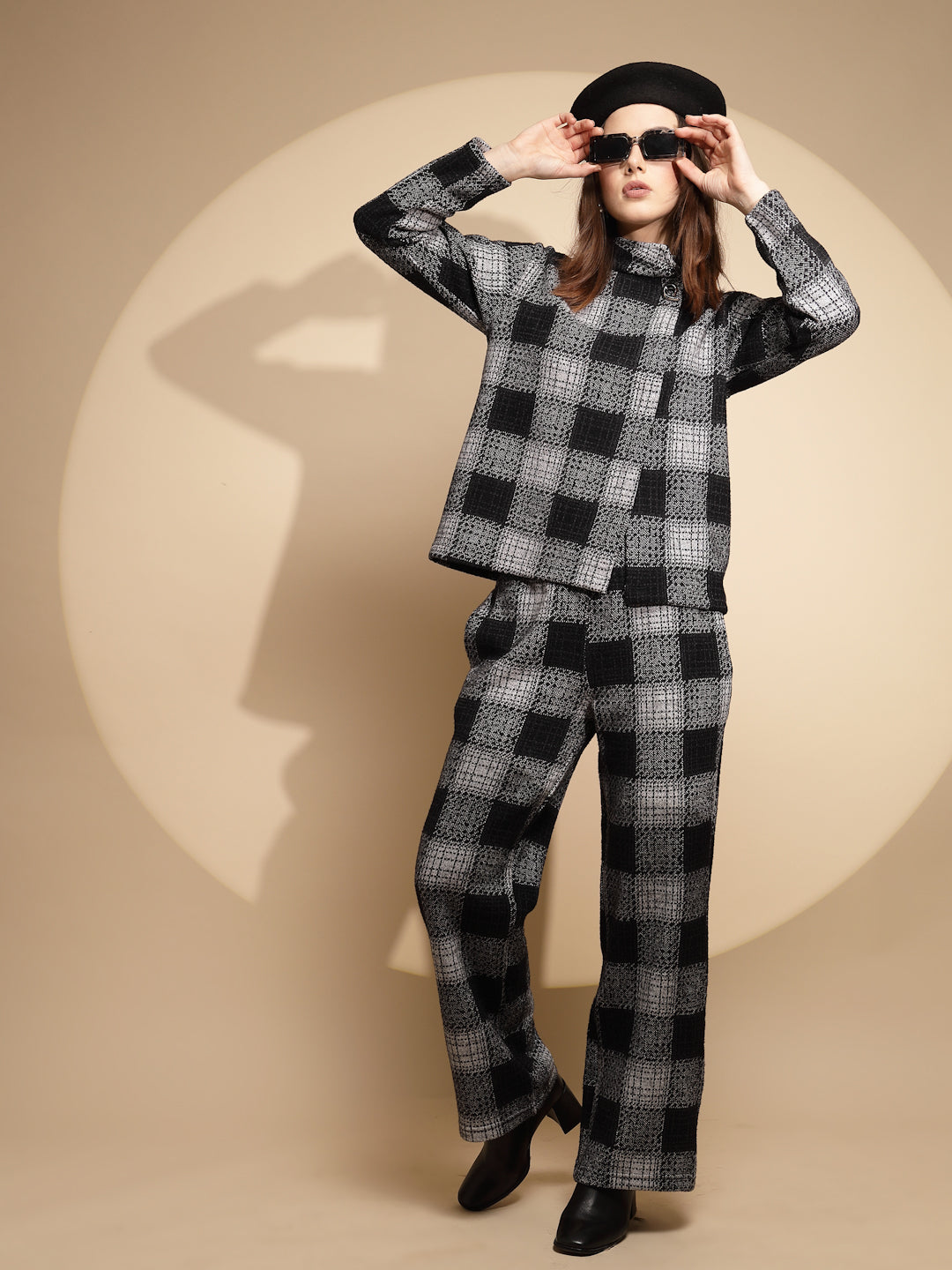 Black Checkered Turtle Neck Co-ord Set - Global Republic