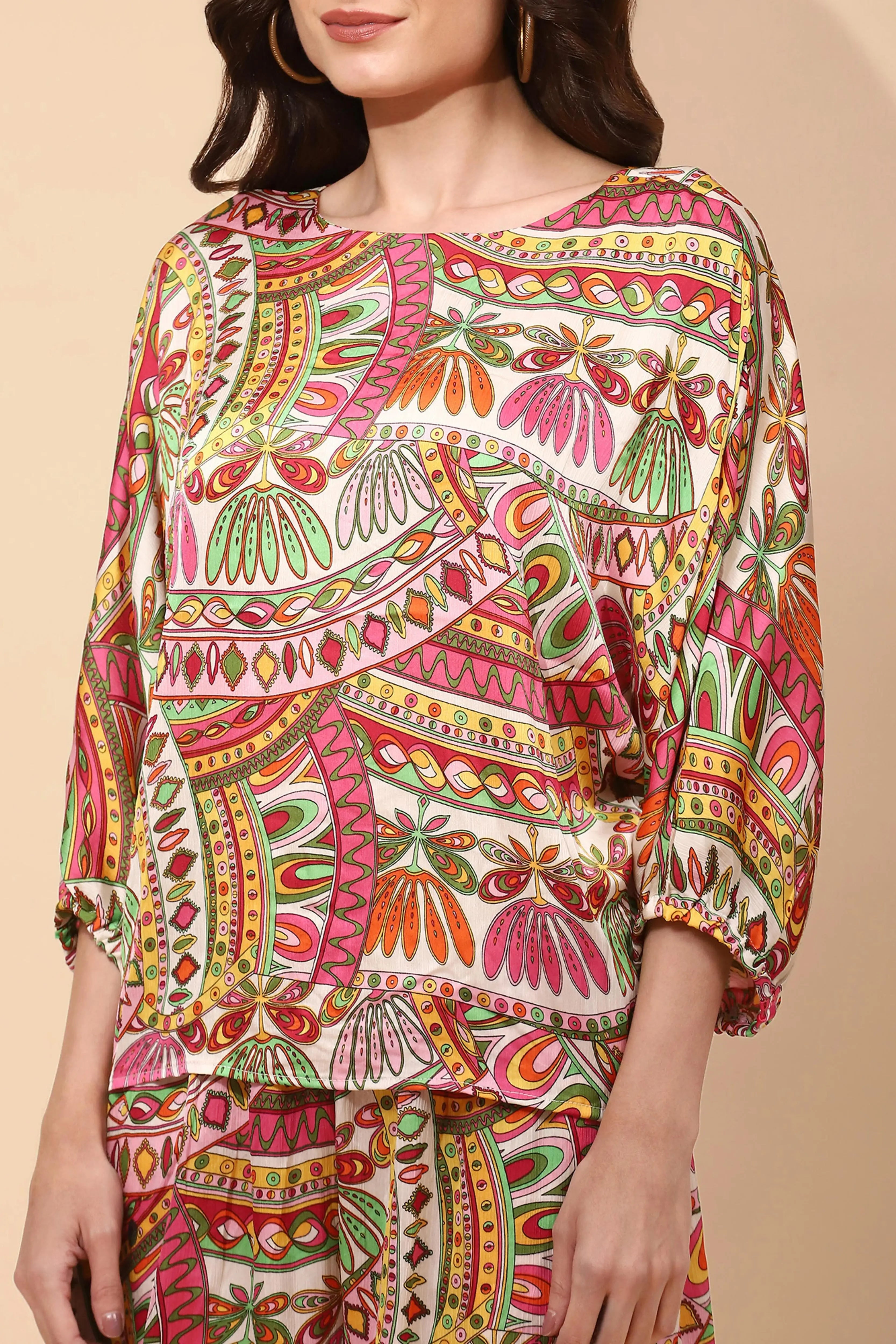 Multi Pink Satin Relaxed Fit Co-ord Set - Global Republic