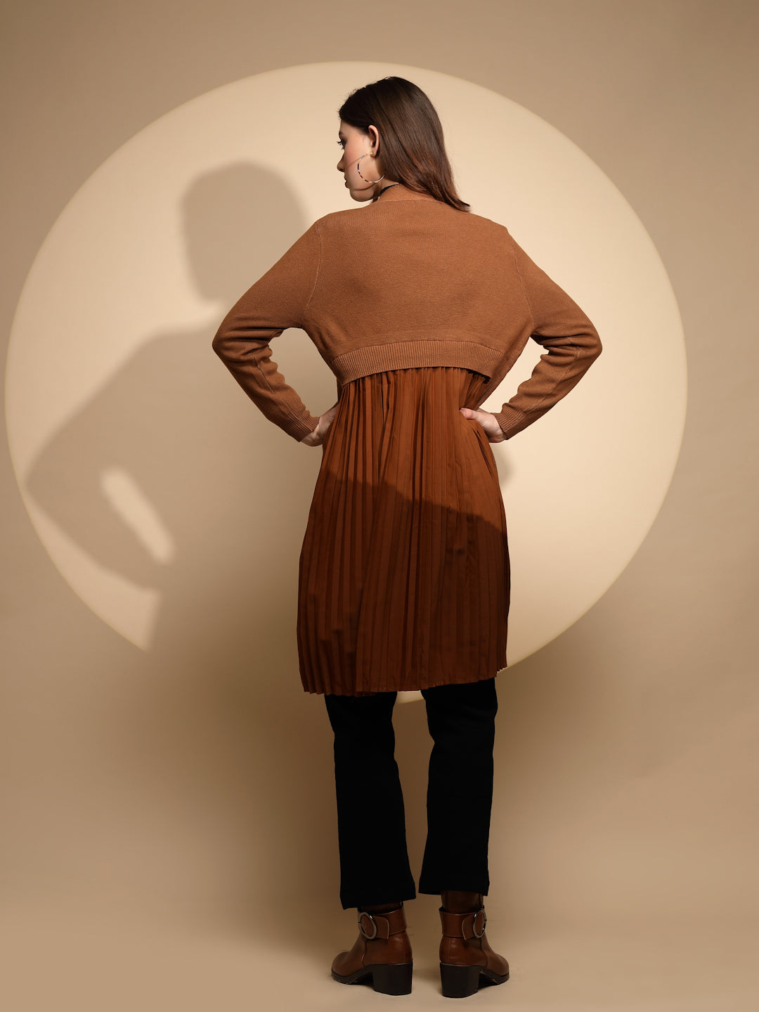 Solid Brown Knitted Winter Shrug - Global Republic