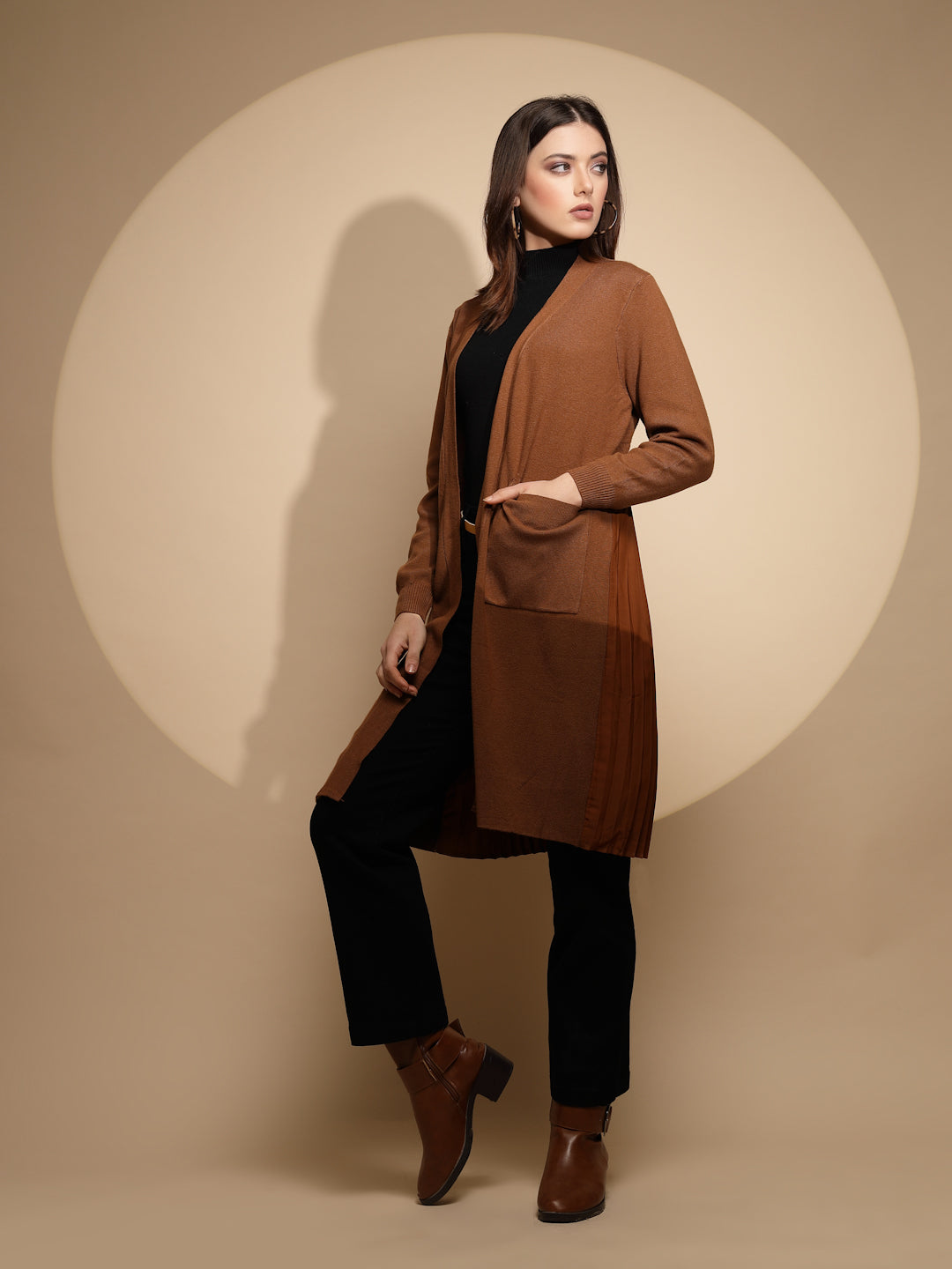 Solid Brown Knitted Winter Shrug - Global Republic