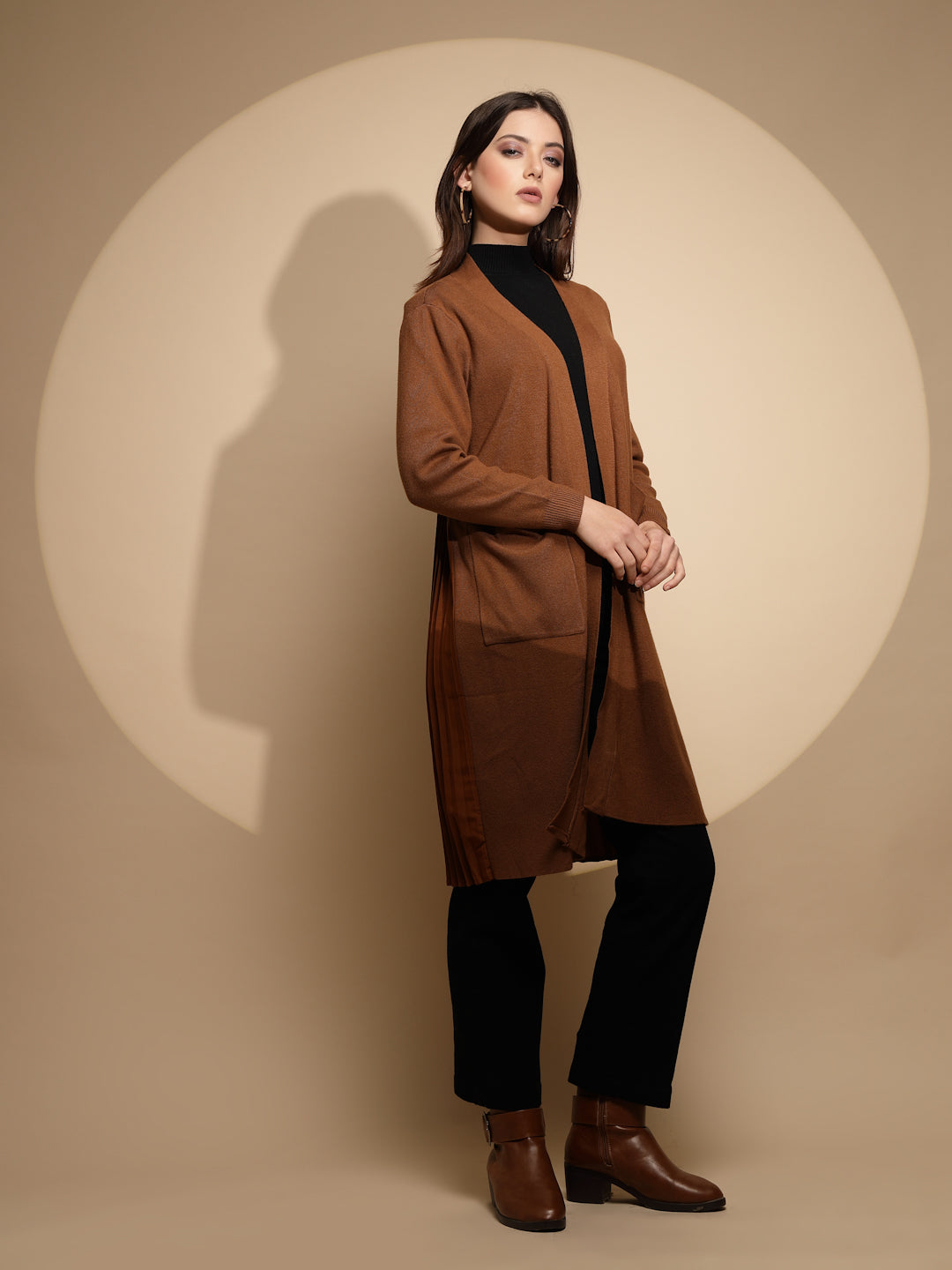 Solid Brown Knitted Winter Shrug - Global Republic