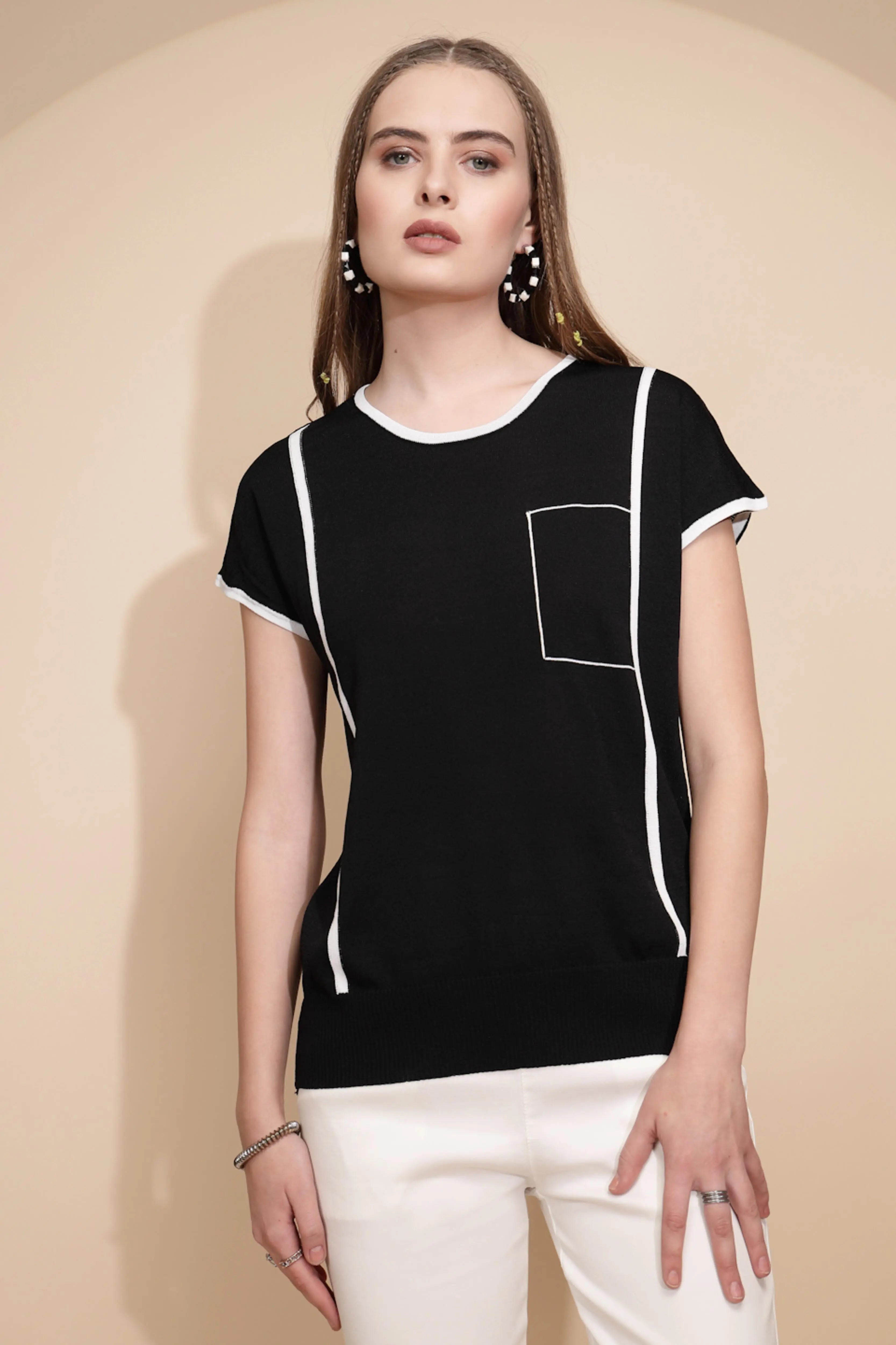 Black Regular Fit Viscose Blend Top - Global Republic