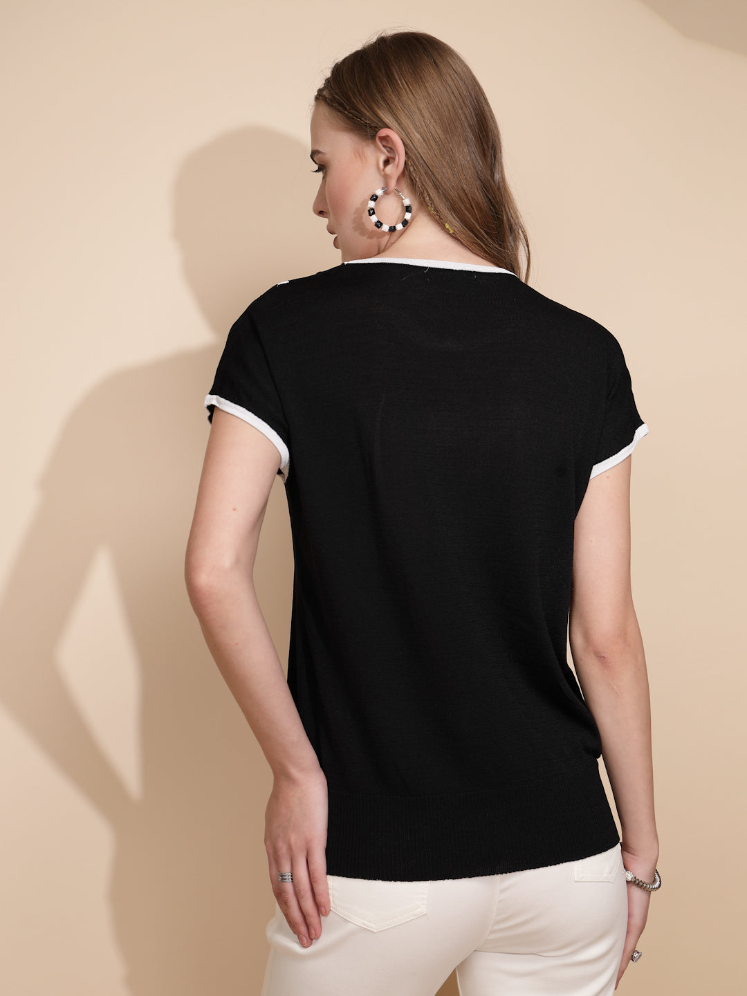 Black Regular Fit Viscose Blend Top - Global Republic