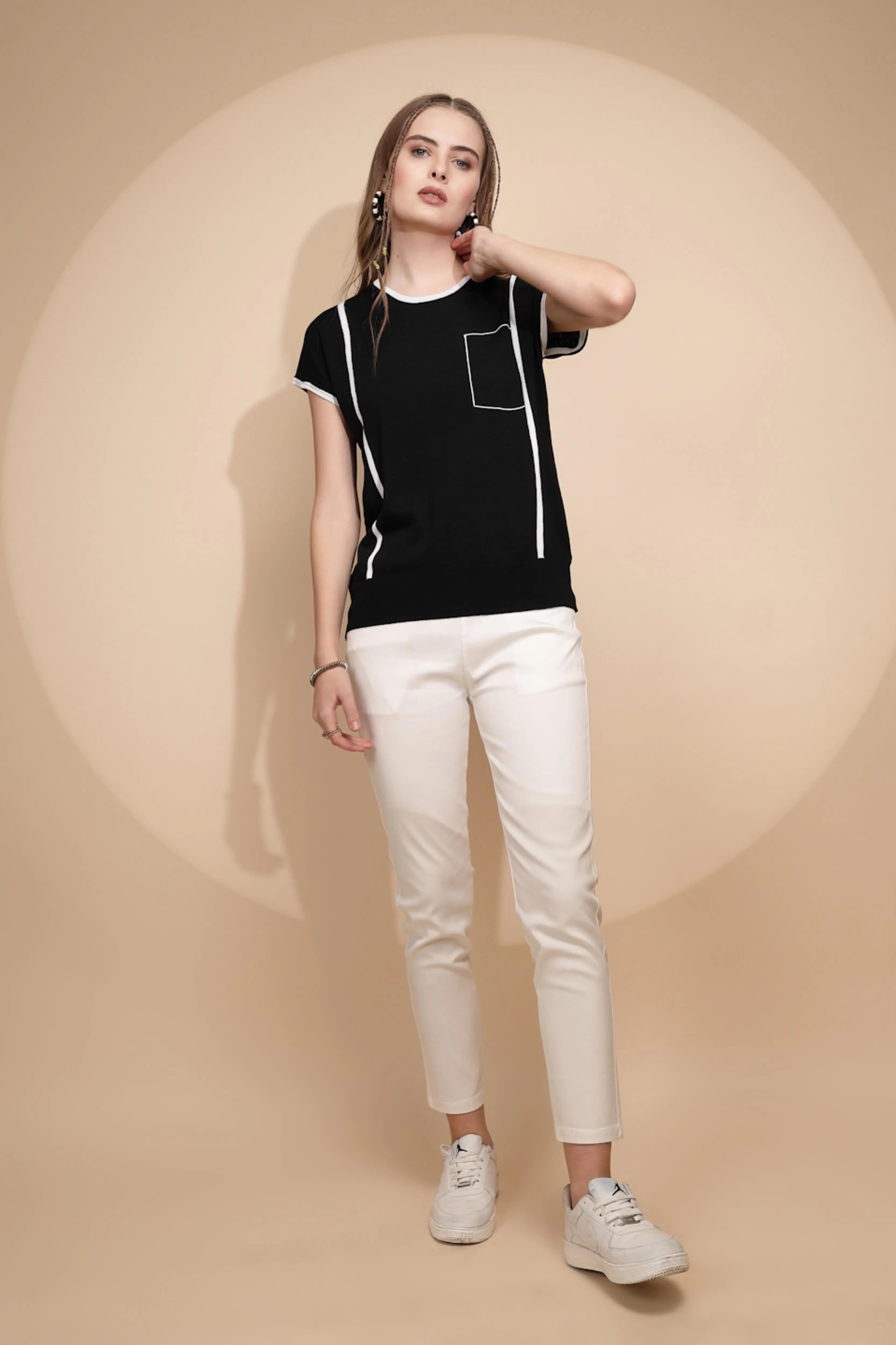 Black Regular Fit Viscose Blend Top - Global Republic