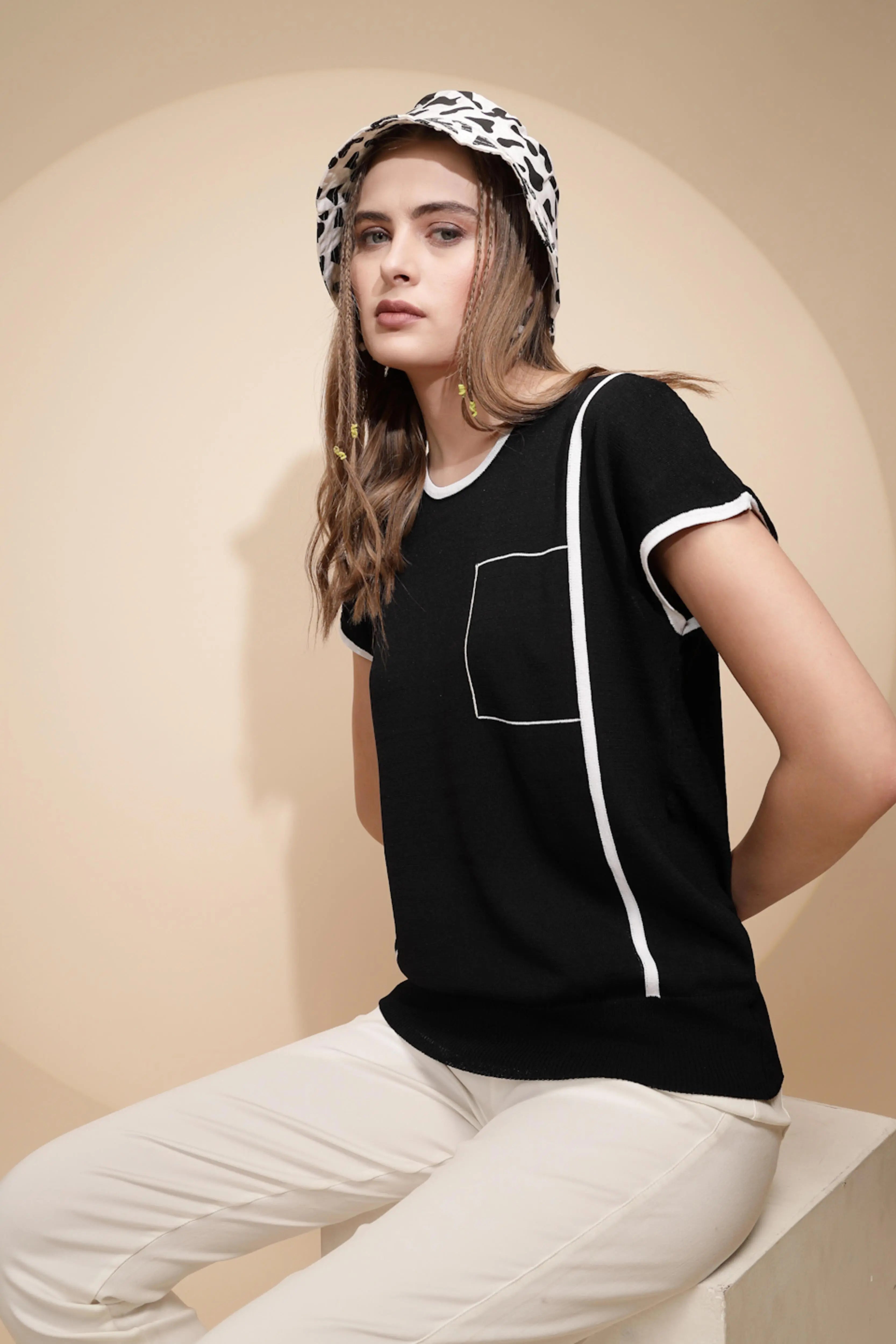 Black Regular Fit Viscose Blend Top - Global Republic